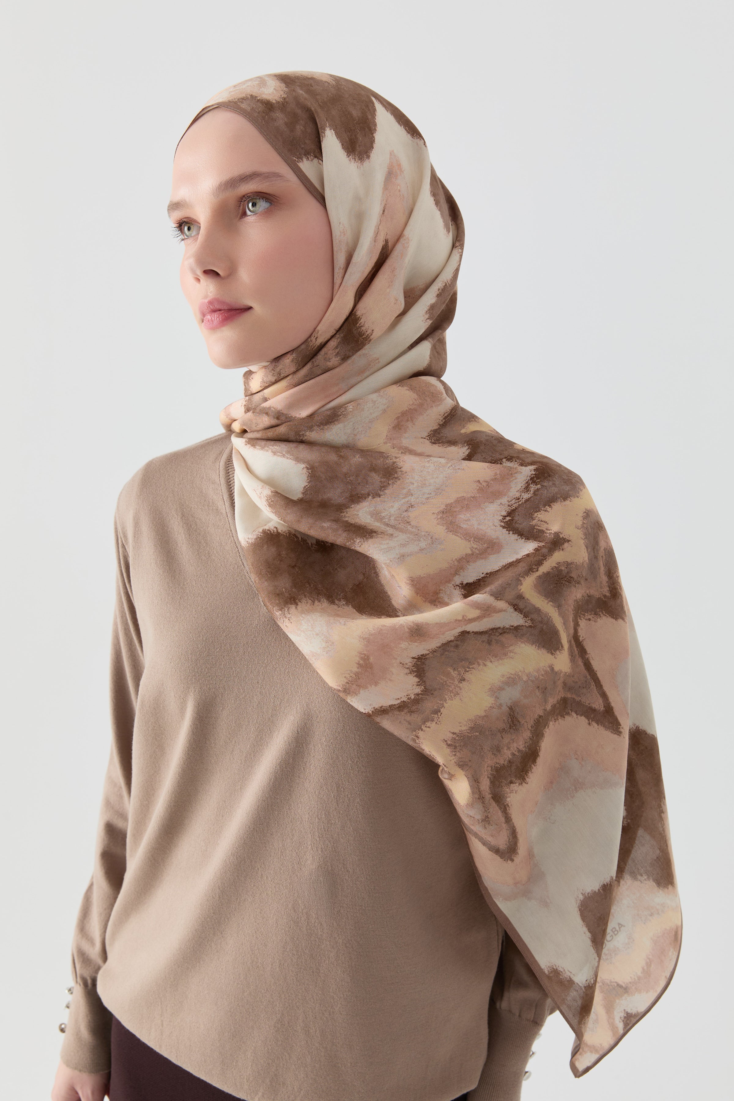 İkat Desenli Natural Şal - Pudra TUGBA