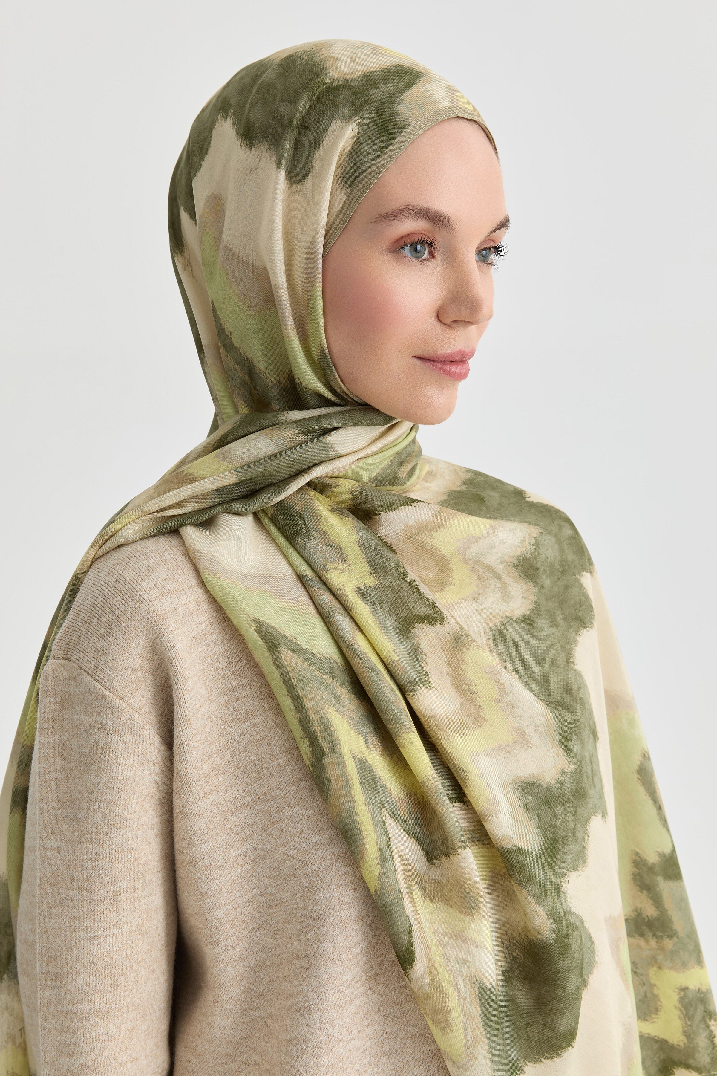 İkat Desenli Natural Şal - Yeşil TUGBA