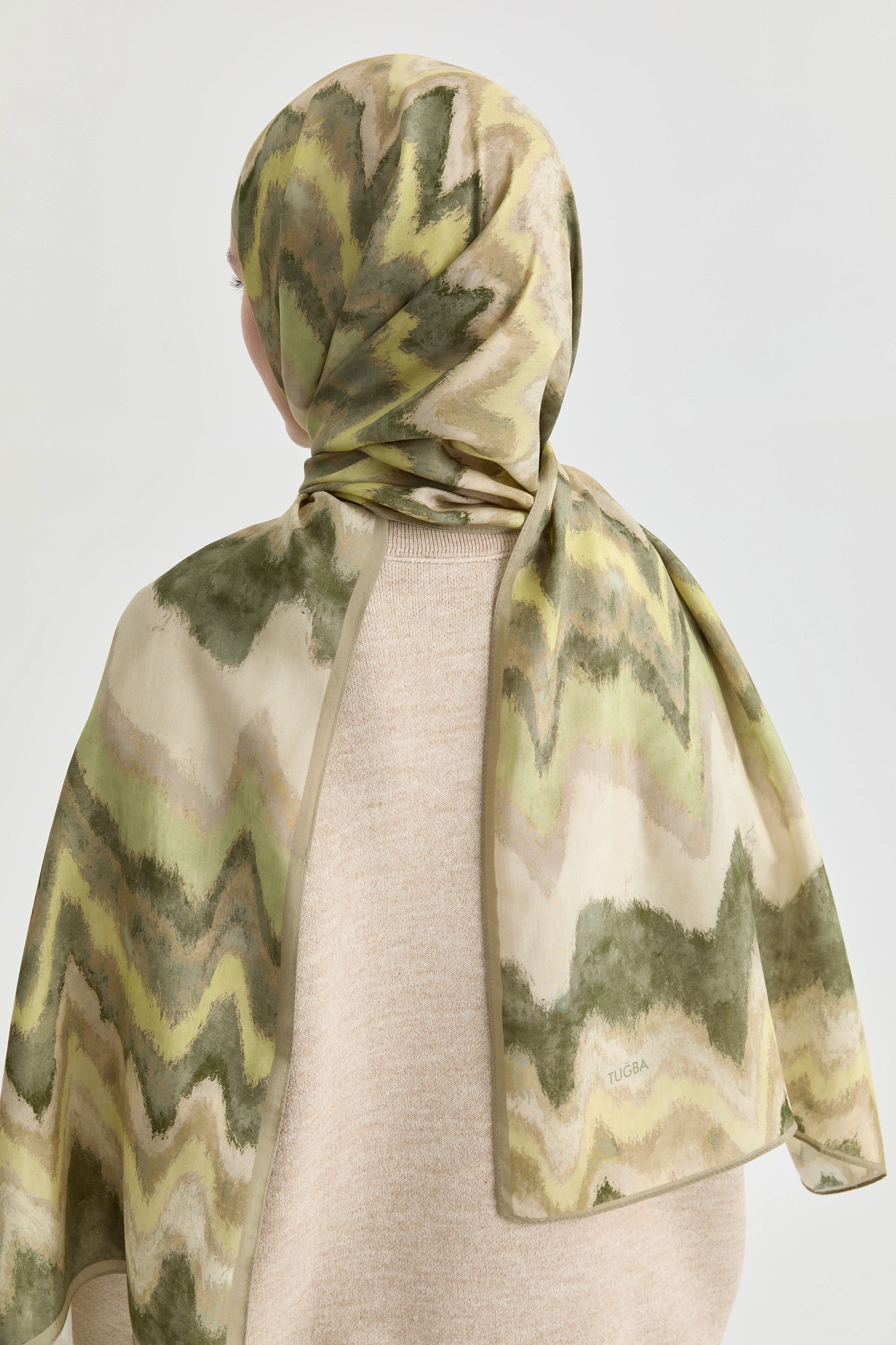 İkat Desenli Natural Şal - Yeşil TUGBA