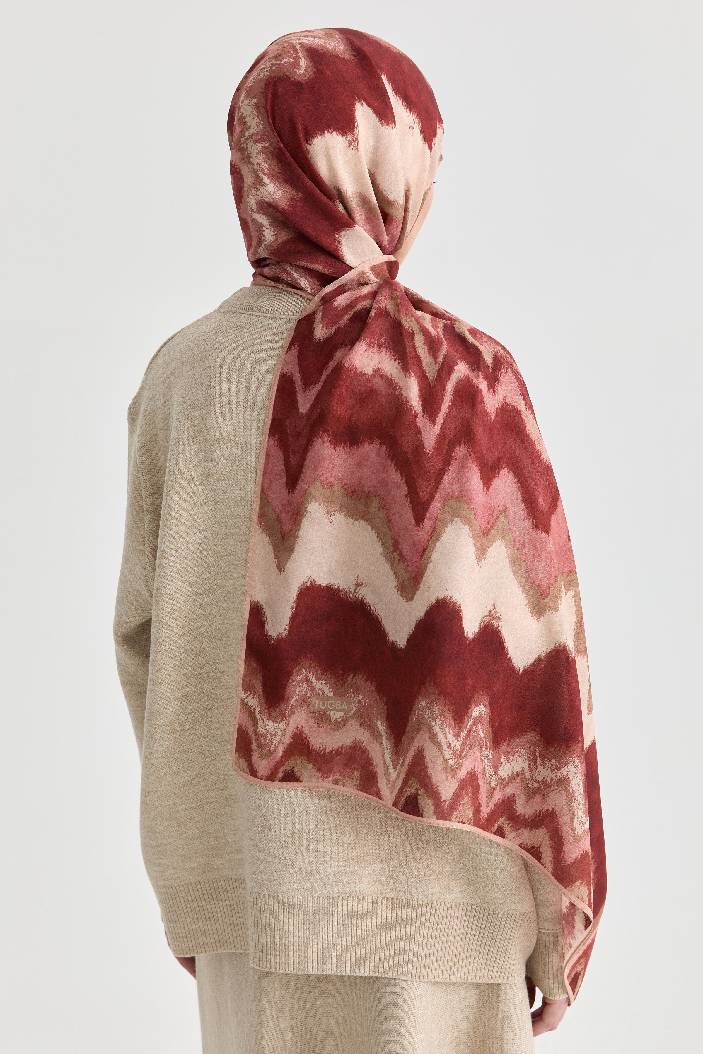 İkat Desenli Natural Şal - Bordo TUGBA