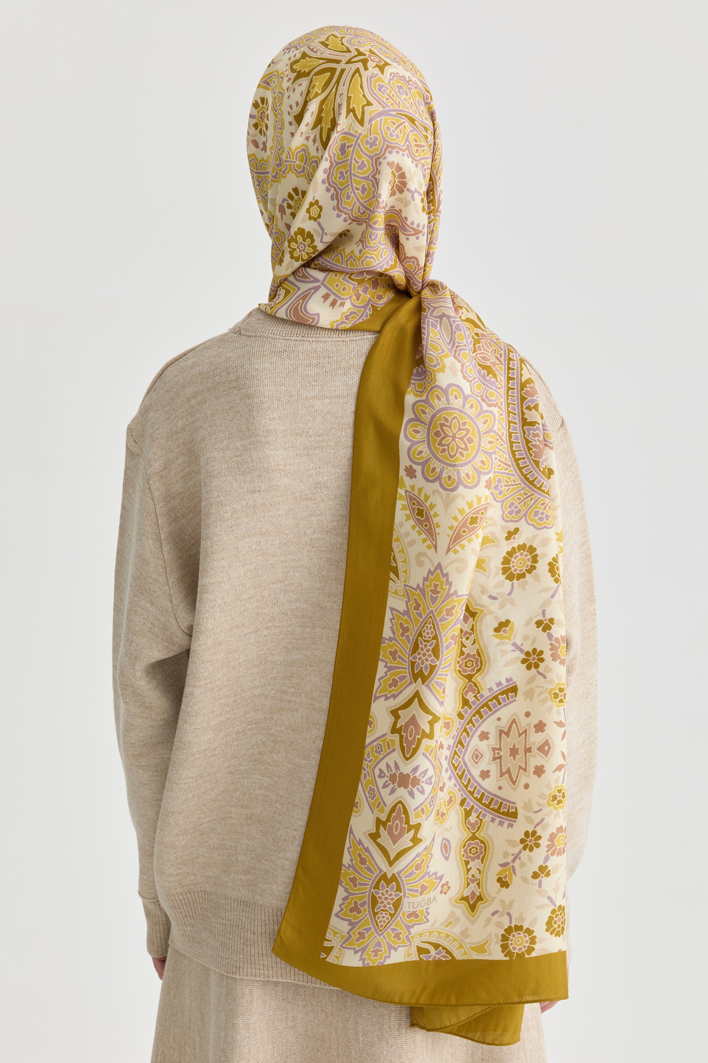 Paisley Desenli Natural Şal - Fıstık Yeşili TUGBA