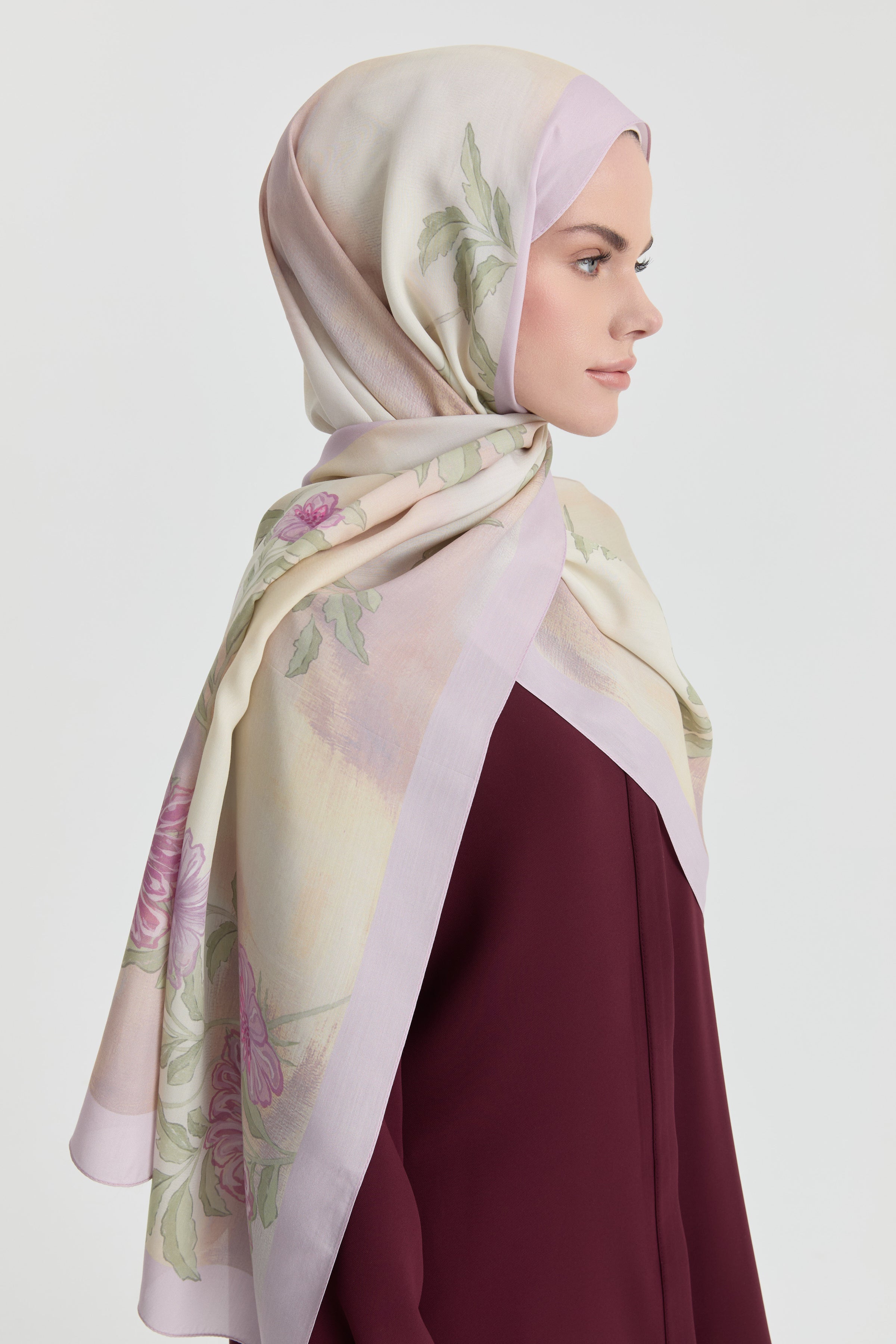 Funda Çiçek Desenli Natural Şal - Lila TUGBA