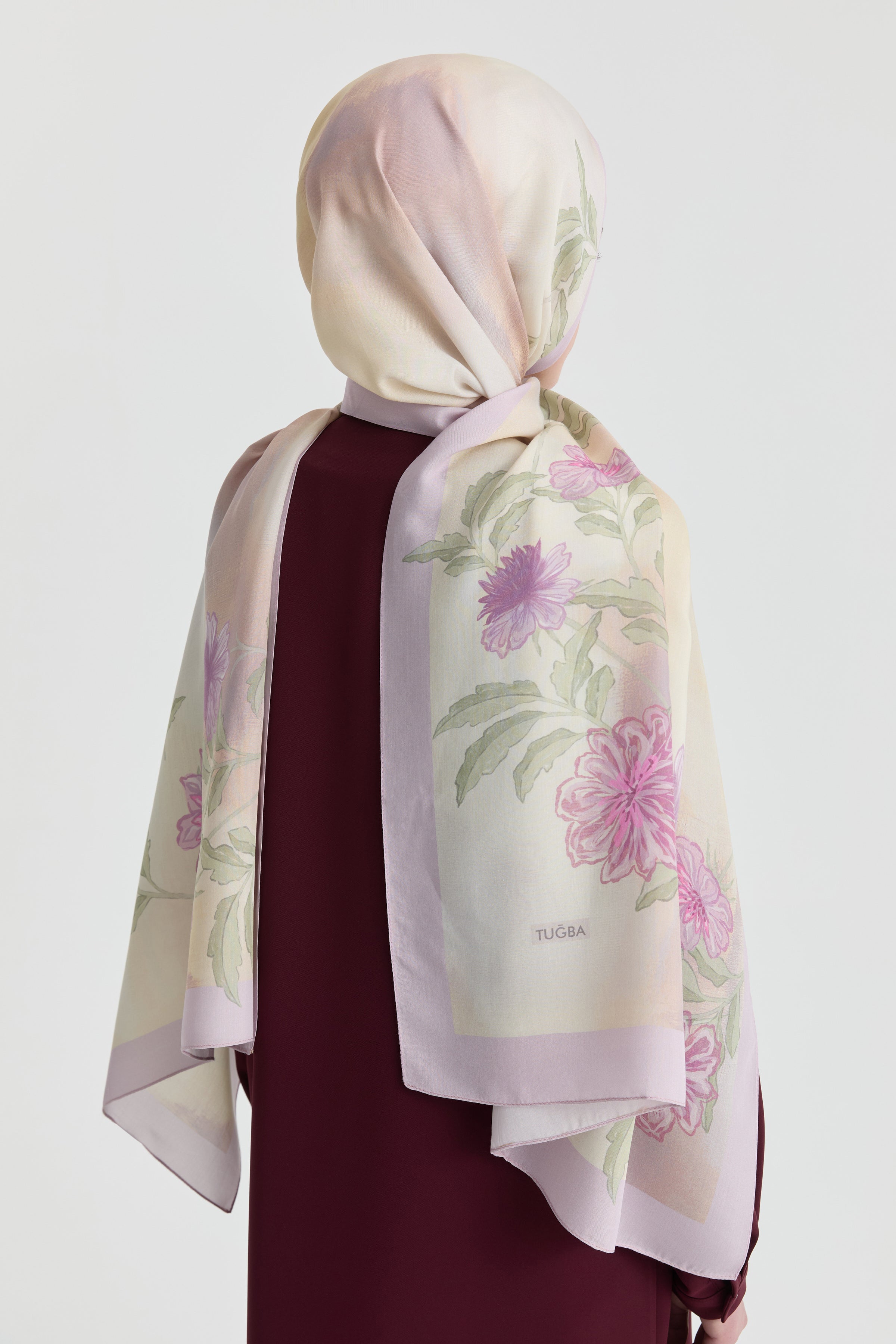 Funda Çiçek Desenli Natural Şal - Lila TUGBA