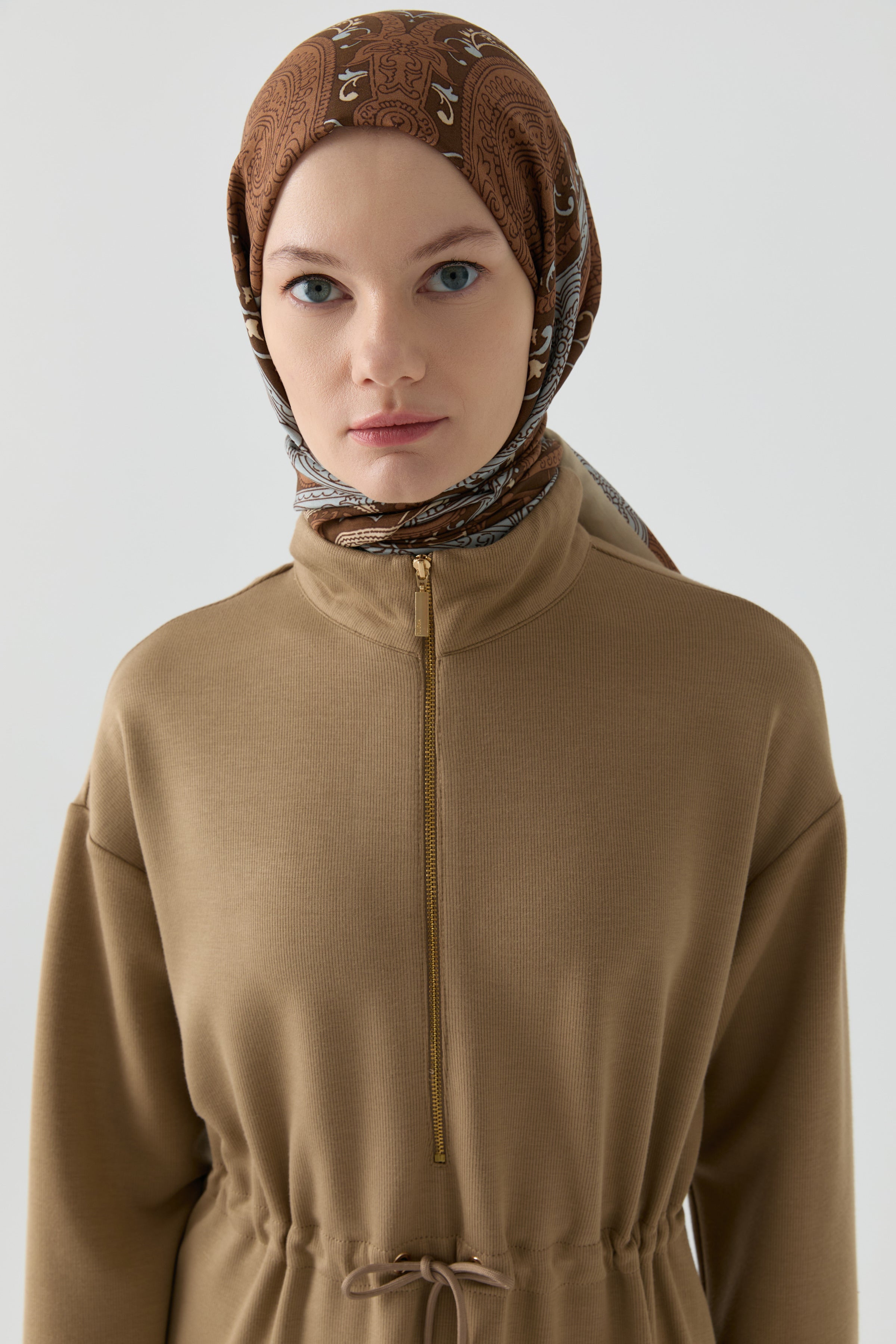 Etnik Şal Desenli Natural Şal - Kahve TUGBA