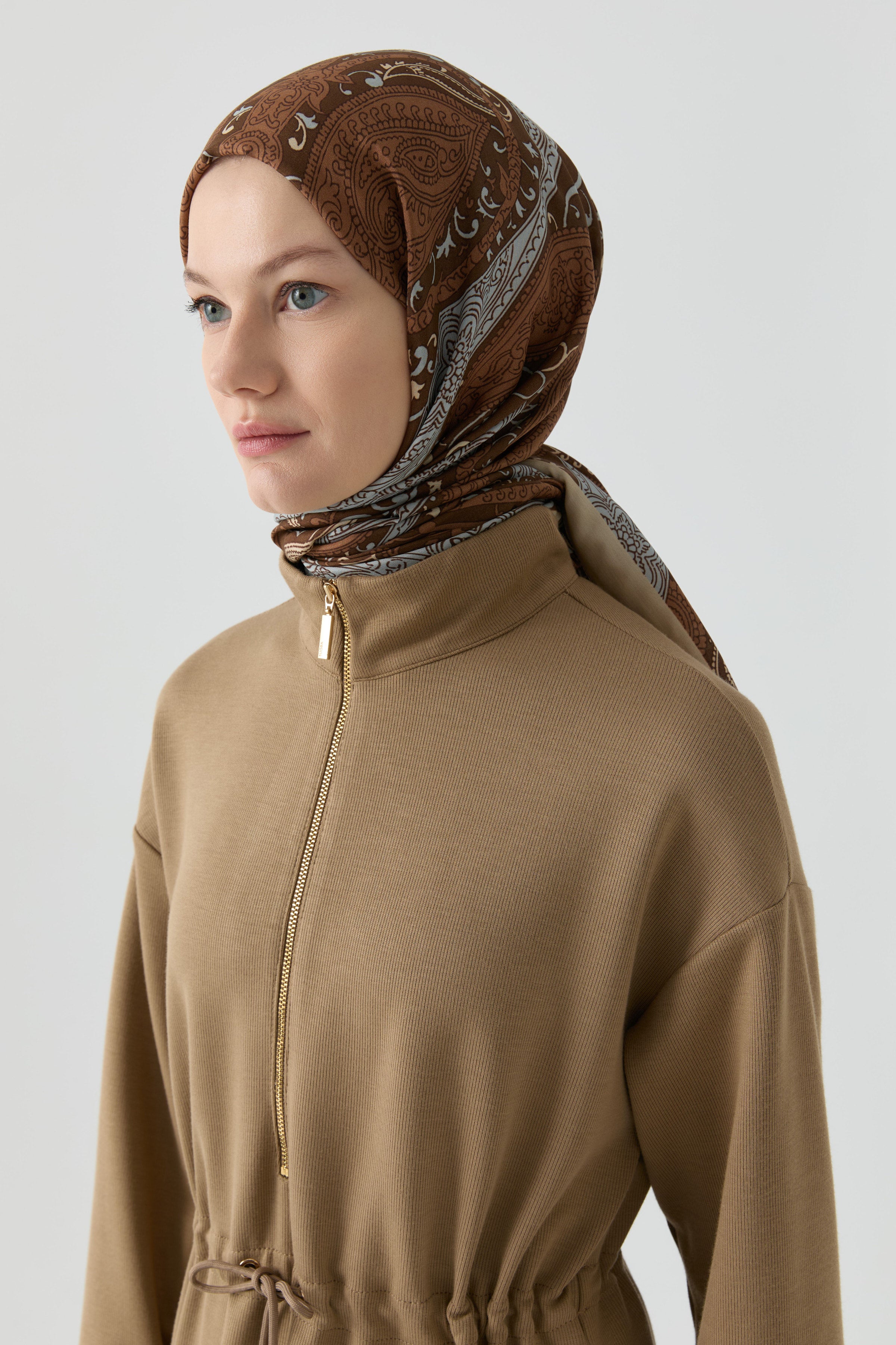 Etnik Şal Desenli Natural Şal - Kahve TUGBA