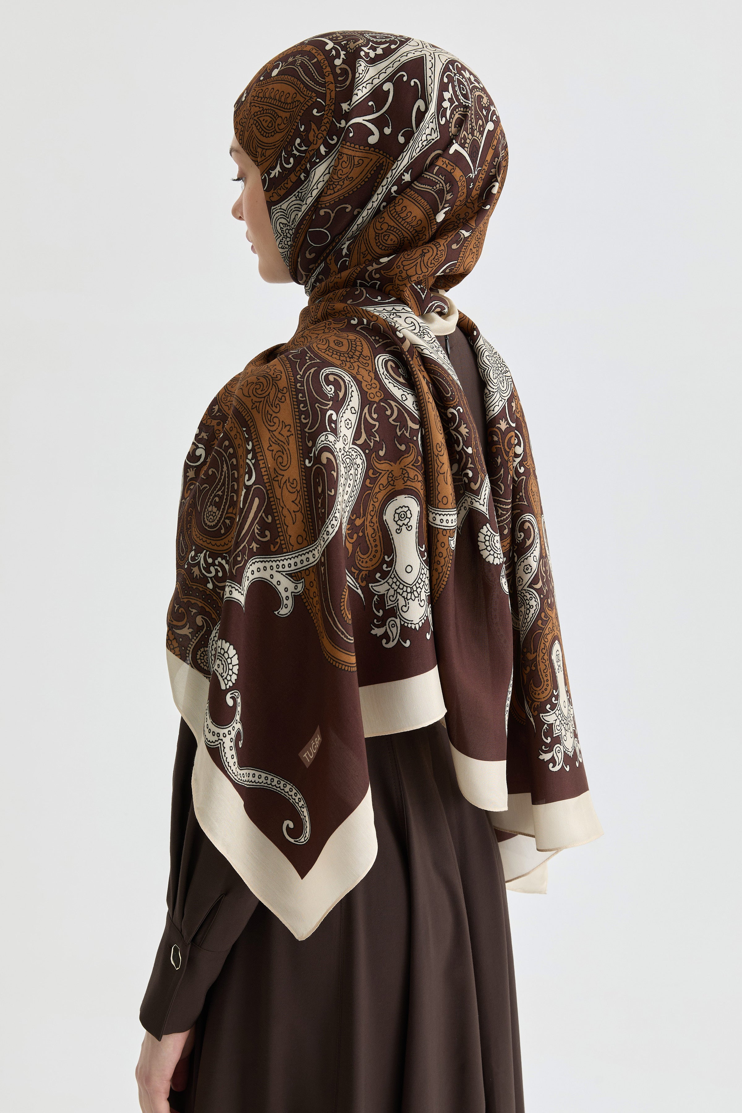 Etnik Şal Desenli Natural Şal - Acı Kahve TUGBA