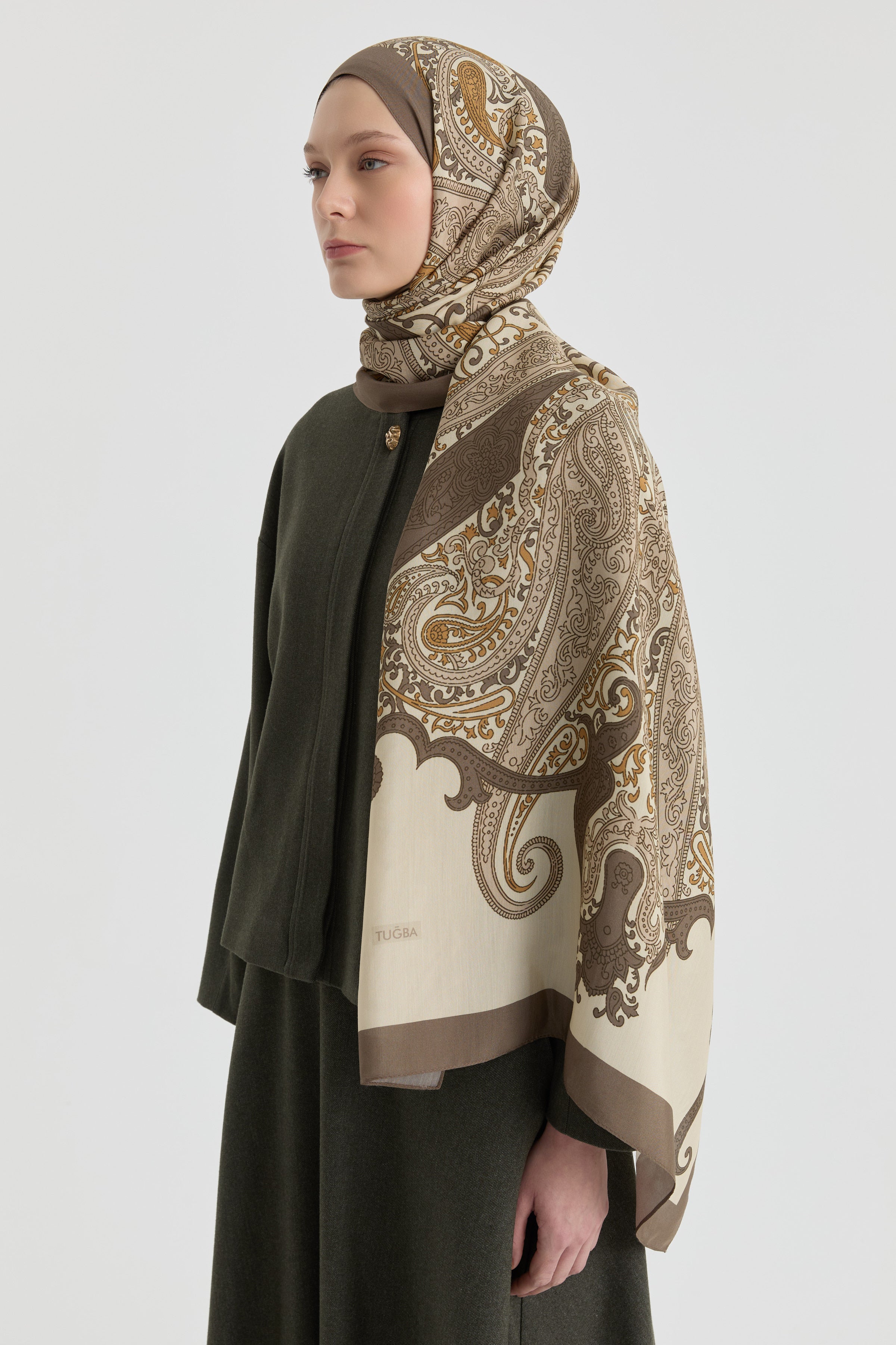 Etnik Şal Desenli Natural Şal - Vizon TUGBA