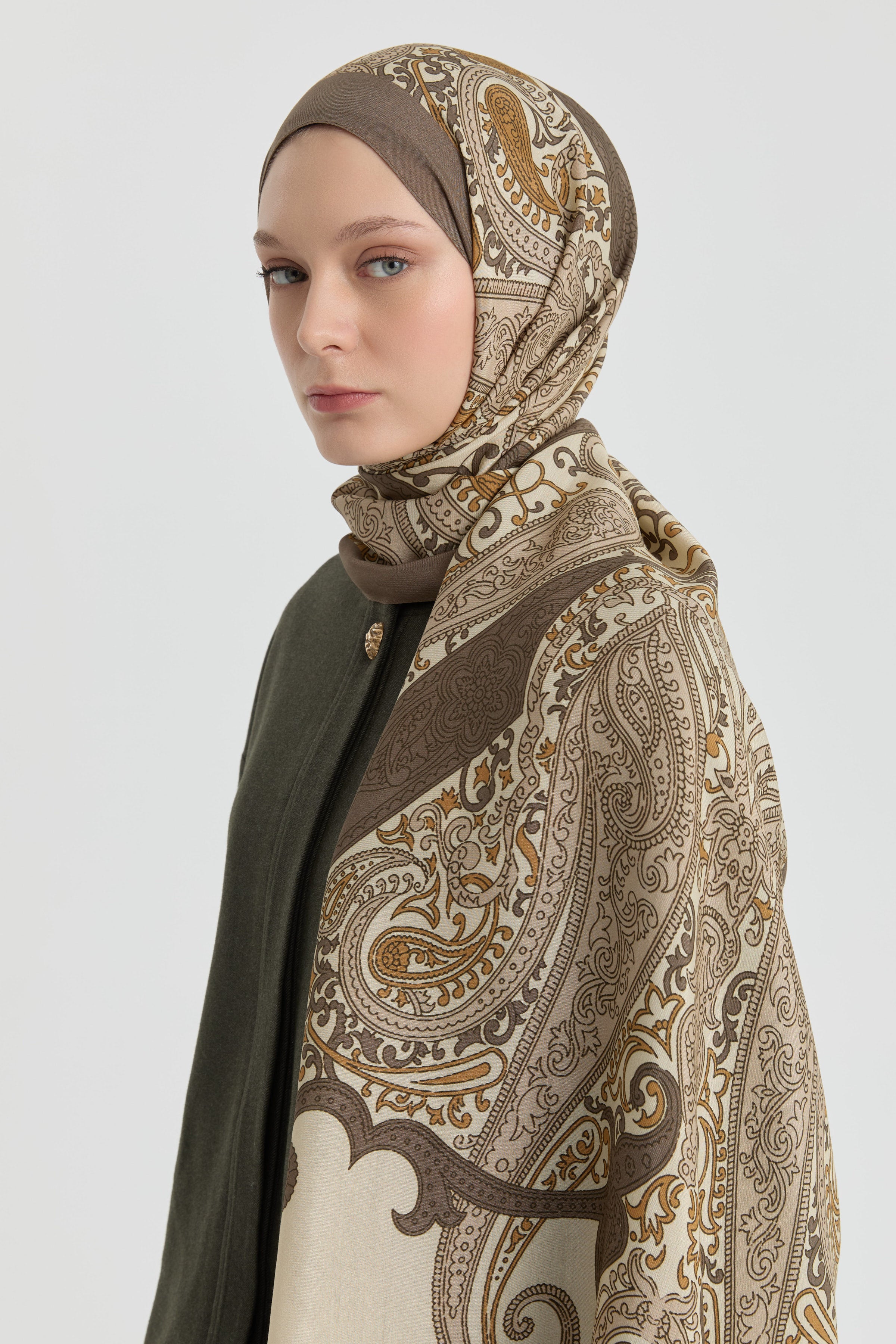 Etnik Şal Desenli Natural Şal - Vizon TUGBA