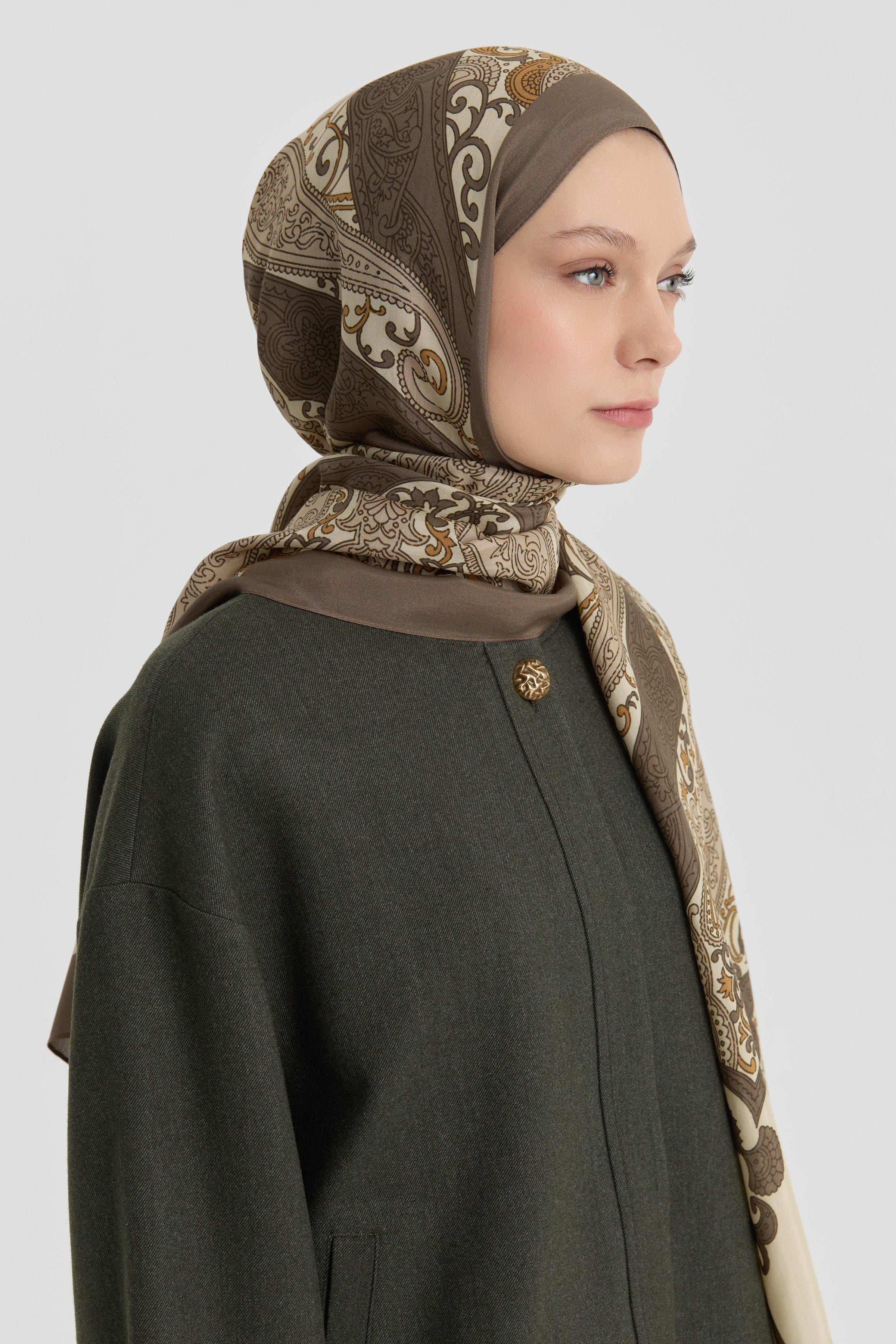 Etnik Şal Desenli Natural Şal - Vizon TUGBA