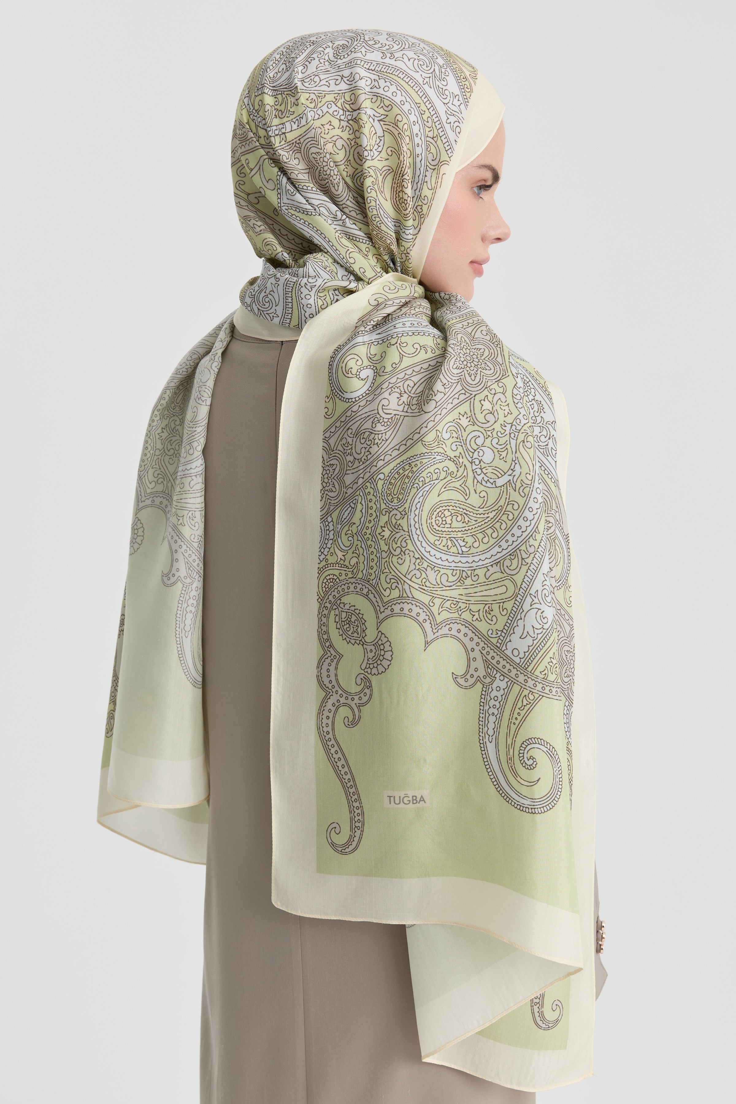 Etnik Şal Desenli Natural Şal - Mint TUGBA