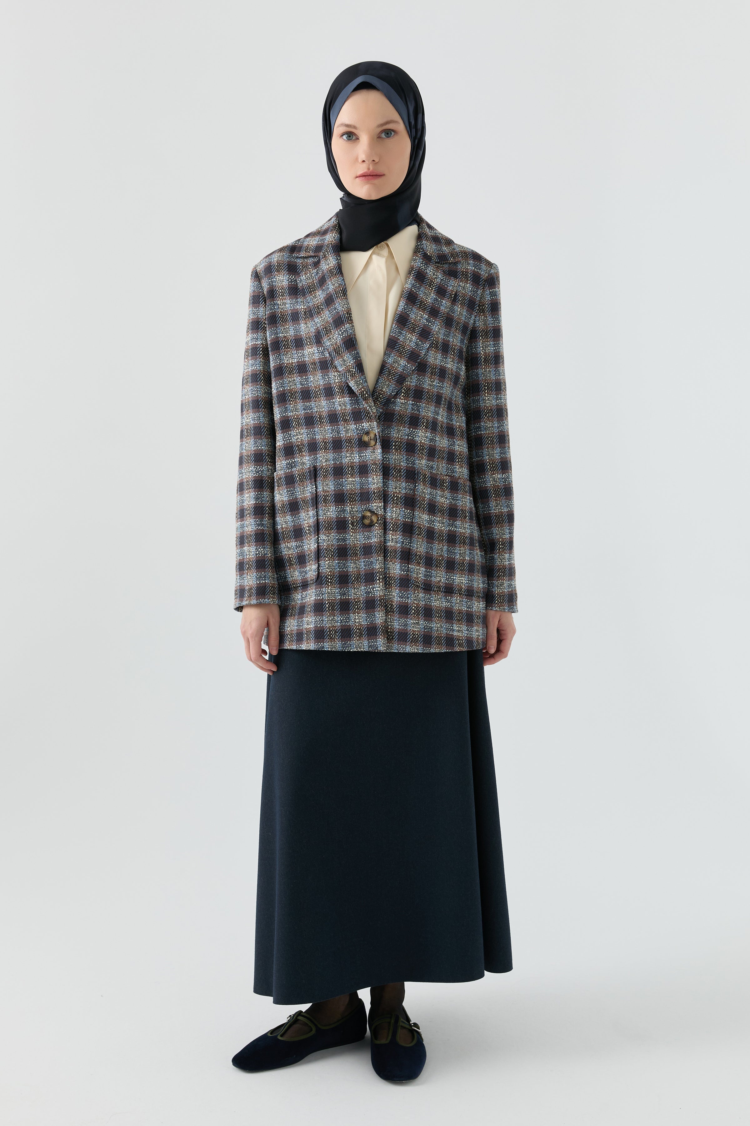 Küçük Ekoseli Ceket - Mavi TUGBA