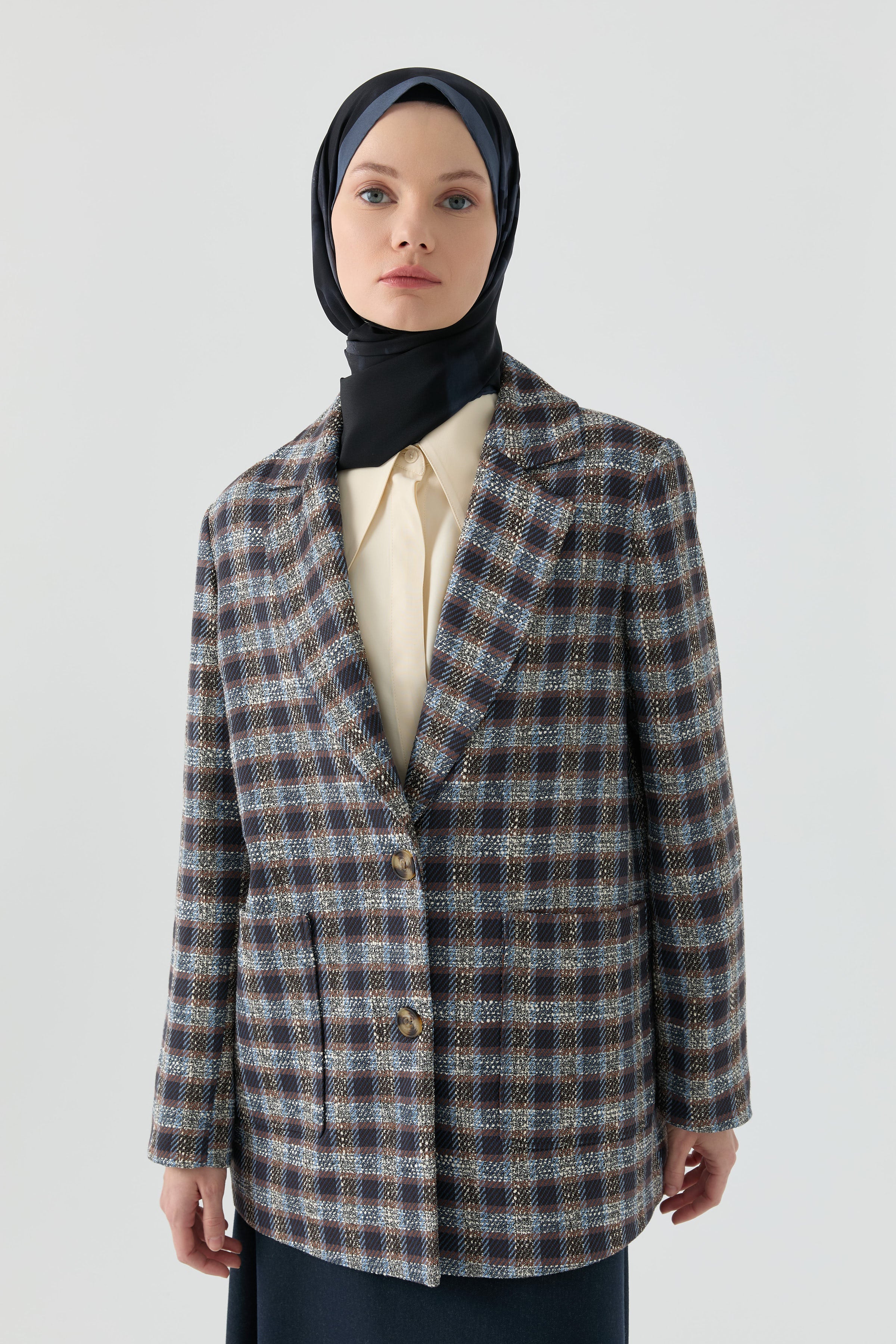 Küçük Ekoseli Ceket - Mavi TUGBA