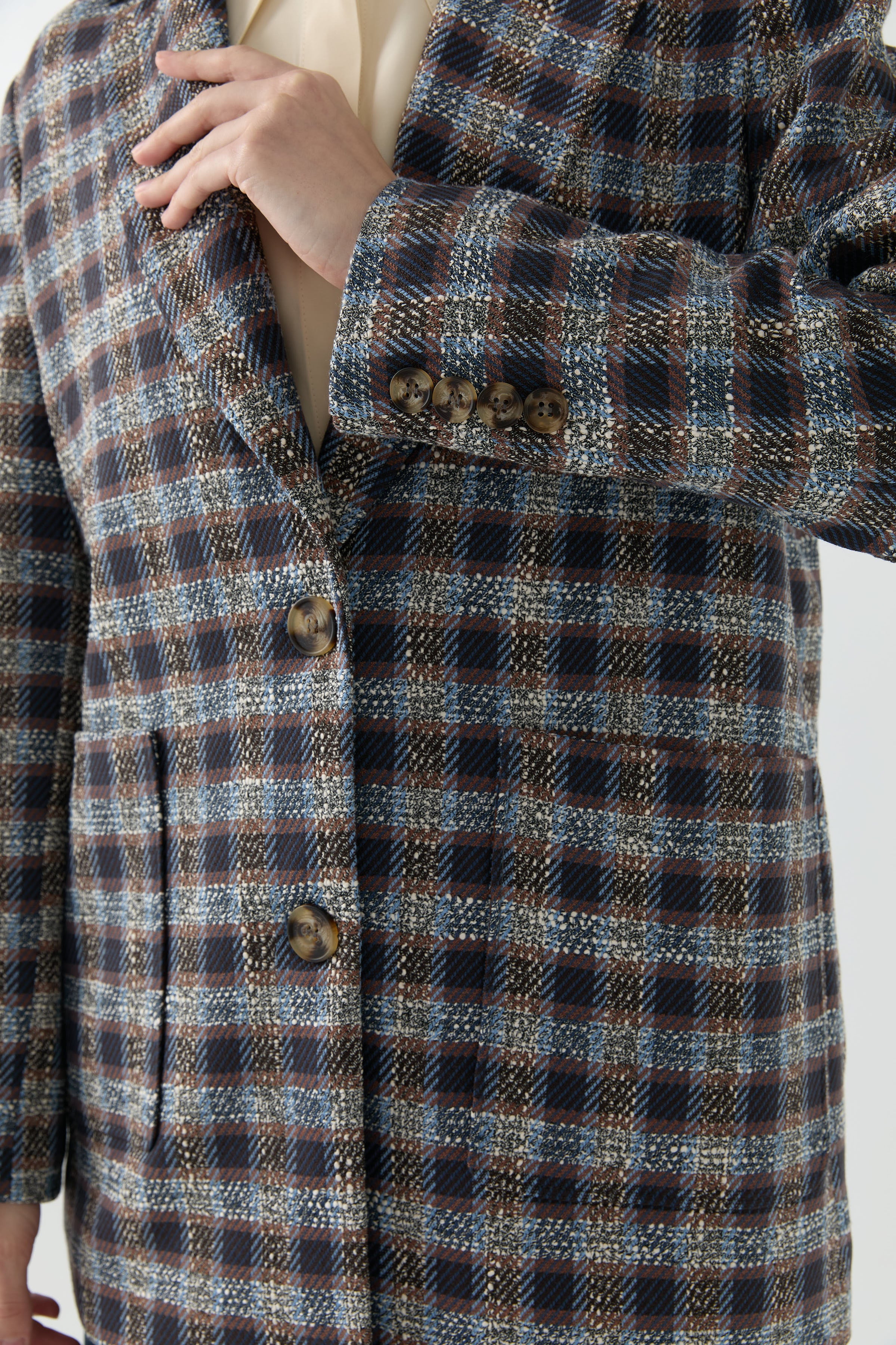 Küçük Ekoseli Ceket - Mavi TUGBA