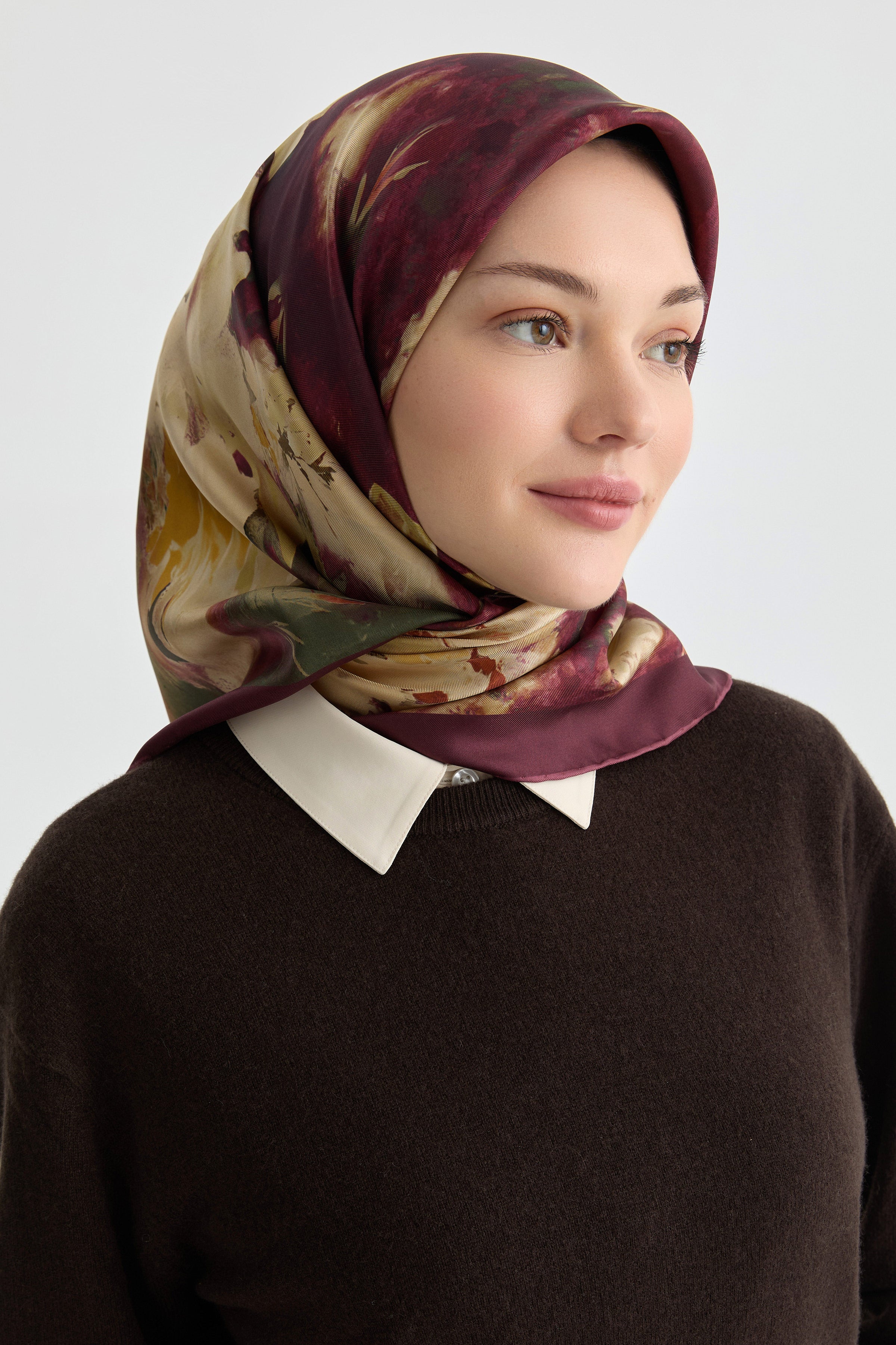 Fulya Twill İpek Eşarp - Bordo TUGBA