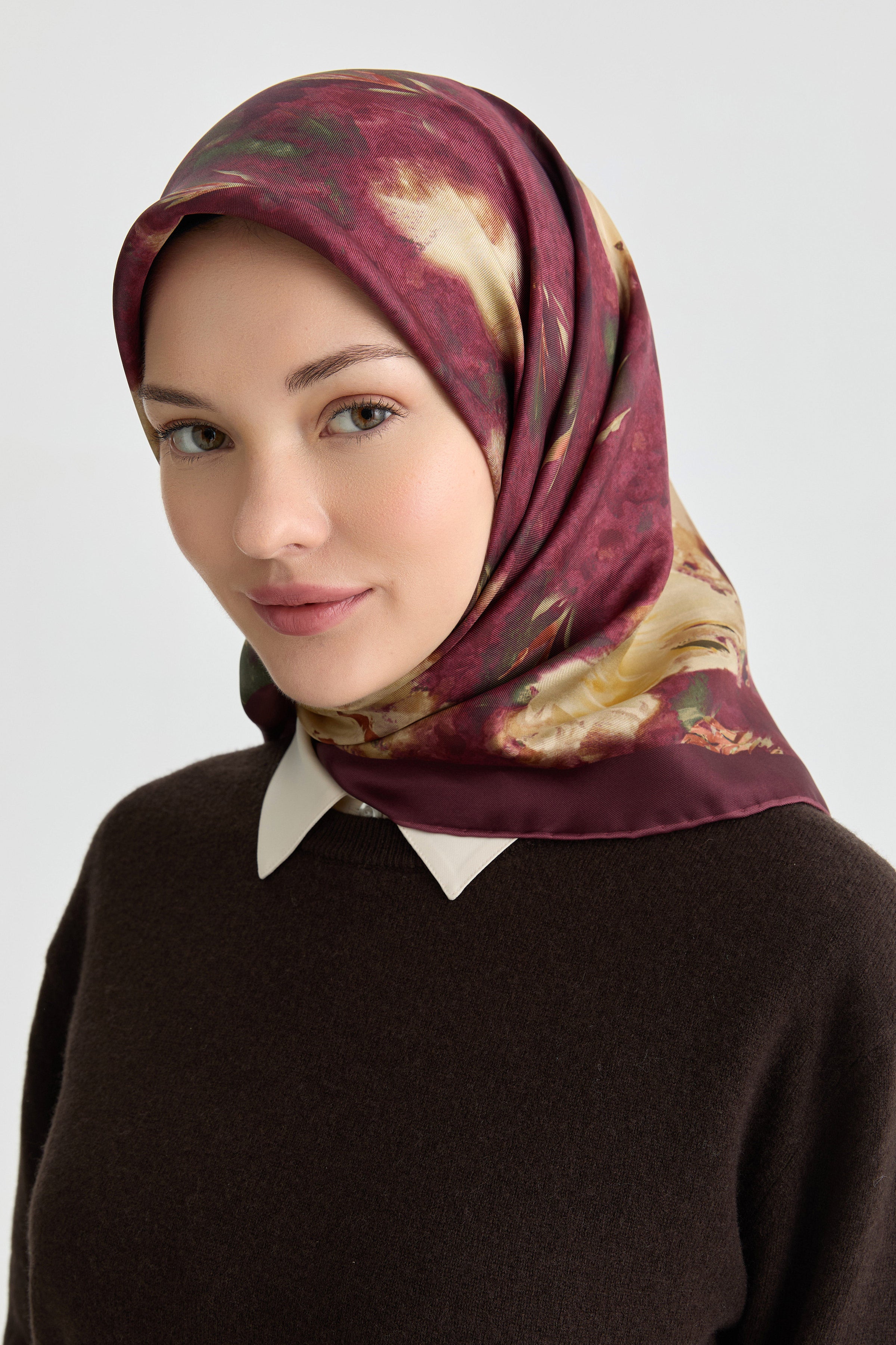 Fulya Twill İpek Eşarp - Bordo TUGBA