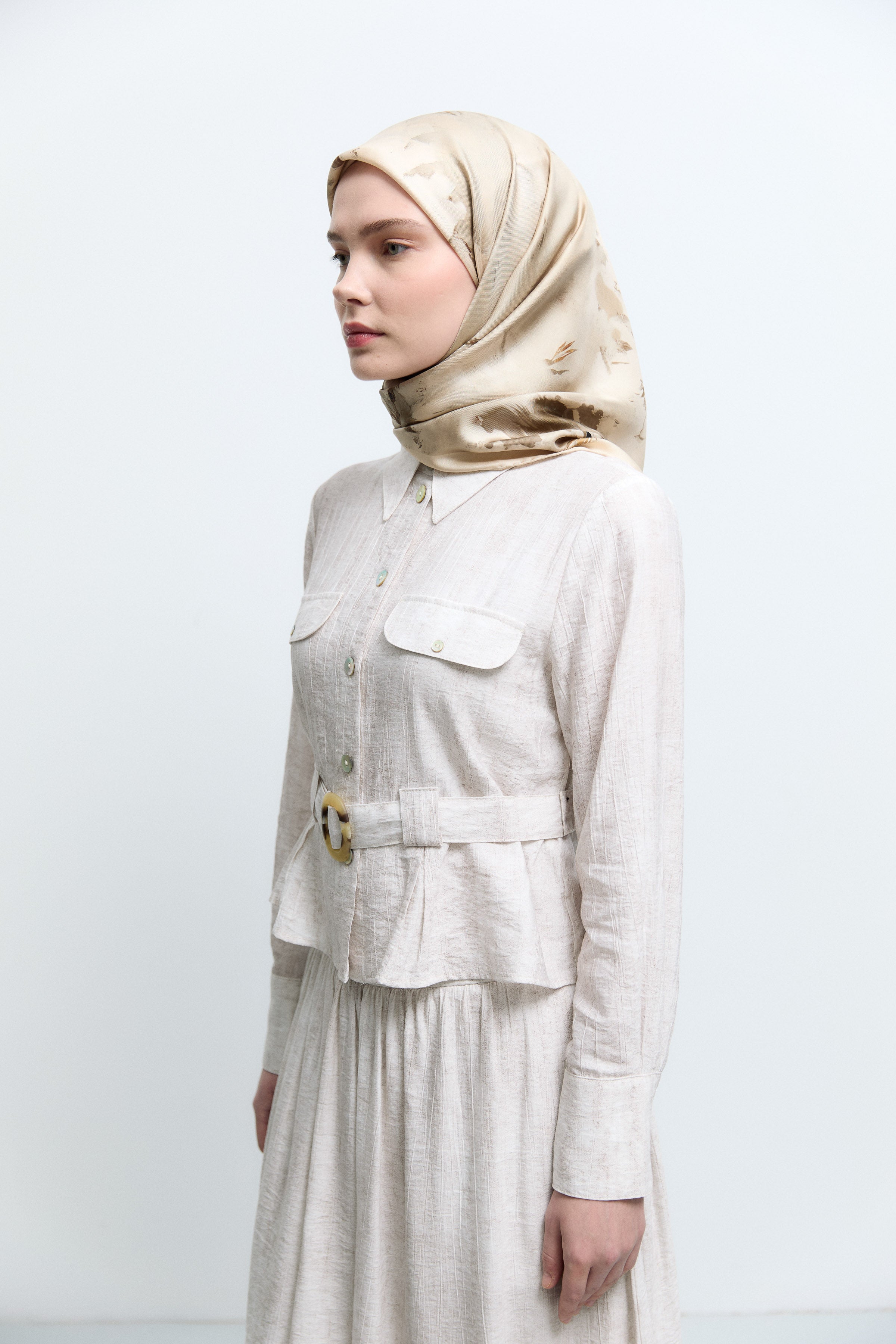 Fulya Twill İpek Eşarp - Açık Kahve TUĞBA