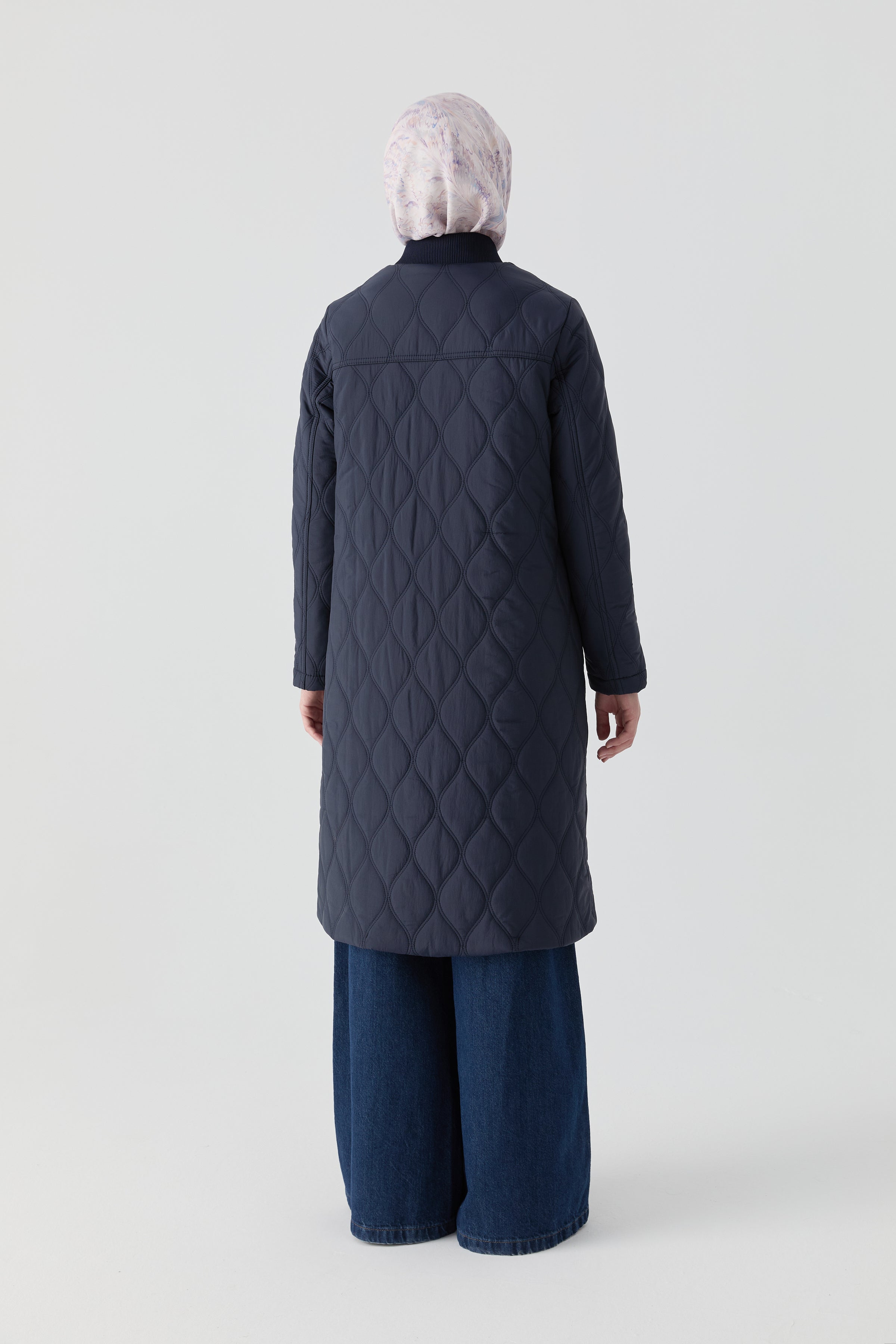 Pilot Yakalı Ribana Detaylı Kapitone Kaban - Lacivert TUGBA