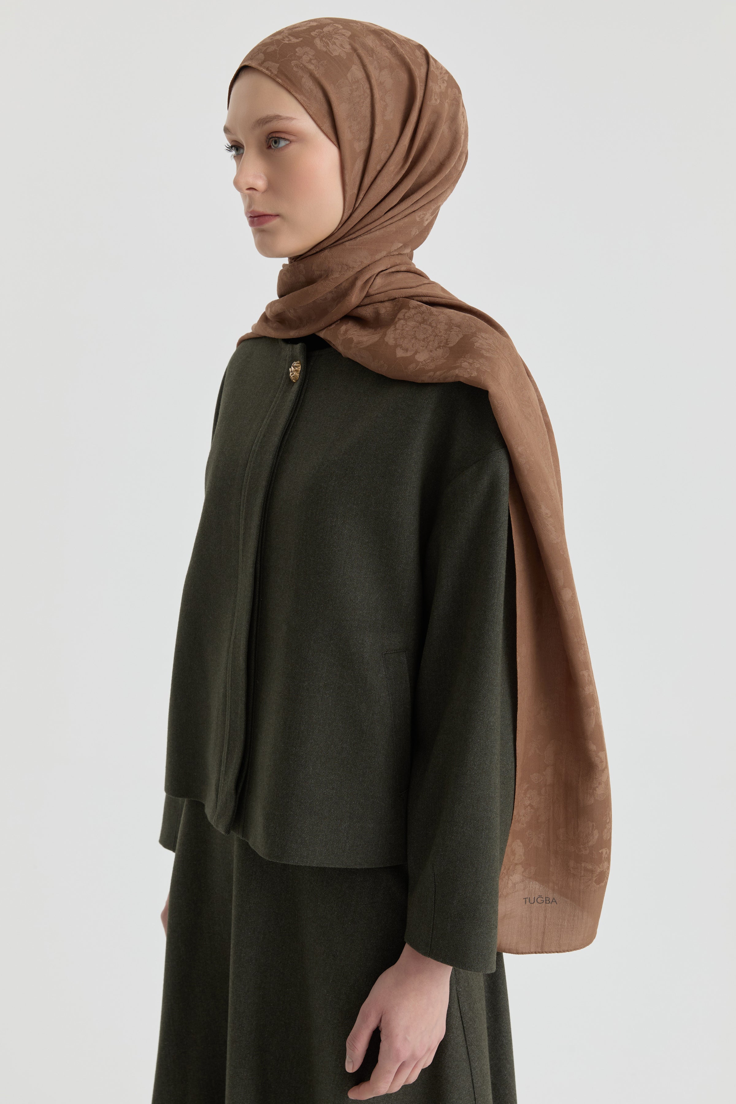 Roza Jakar Şal - Açık Kahve TUGBA