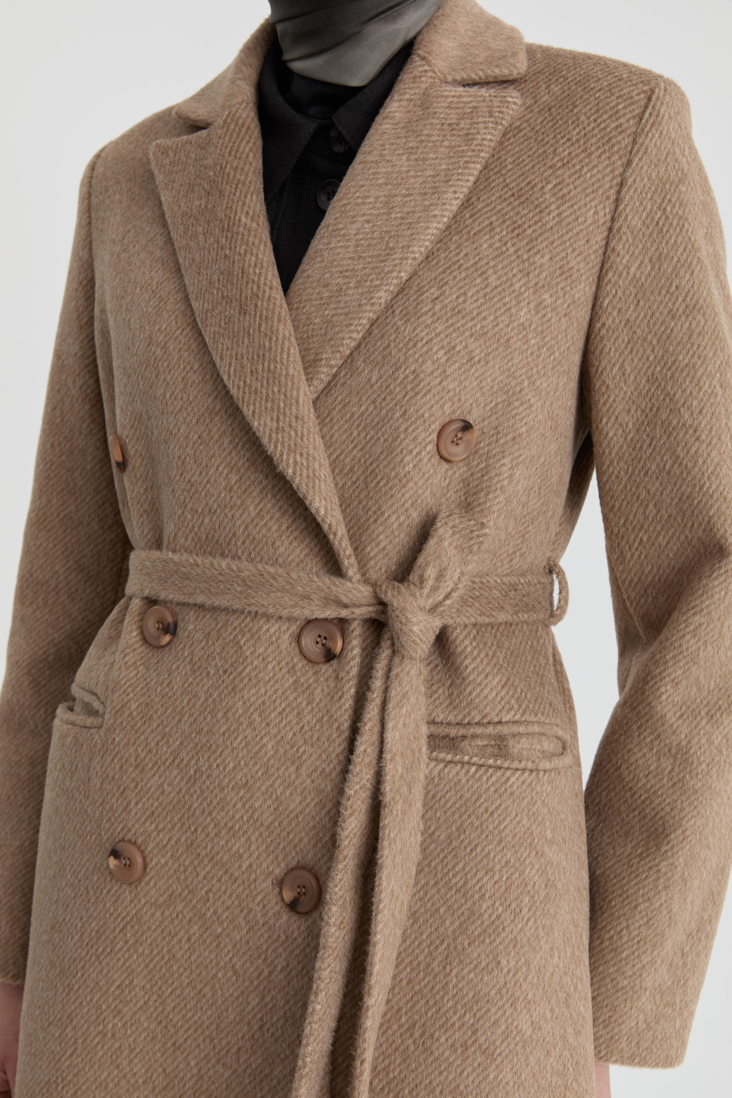 Kruvaze İnce Kuşaklı Kaban - Vizon TUGBA