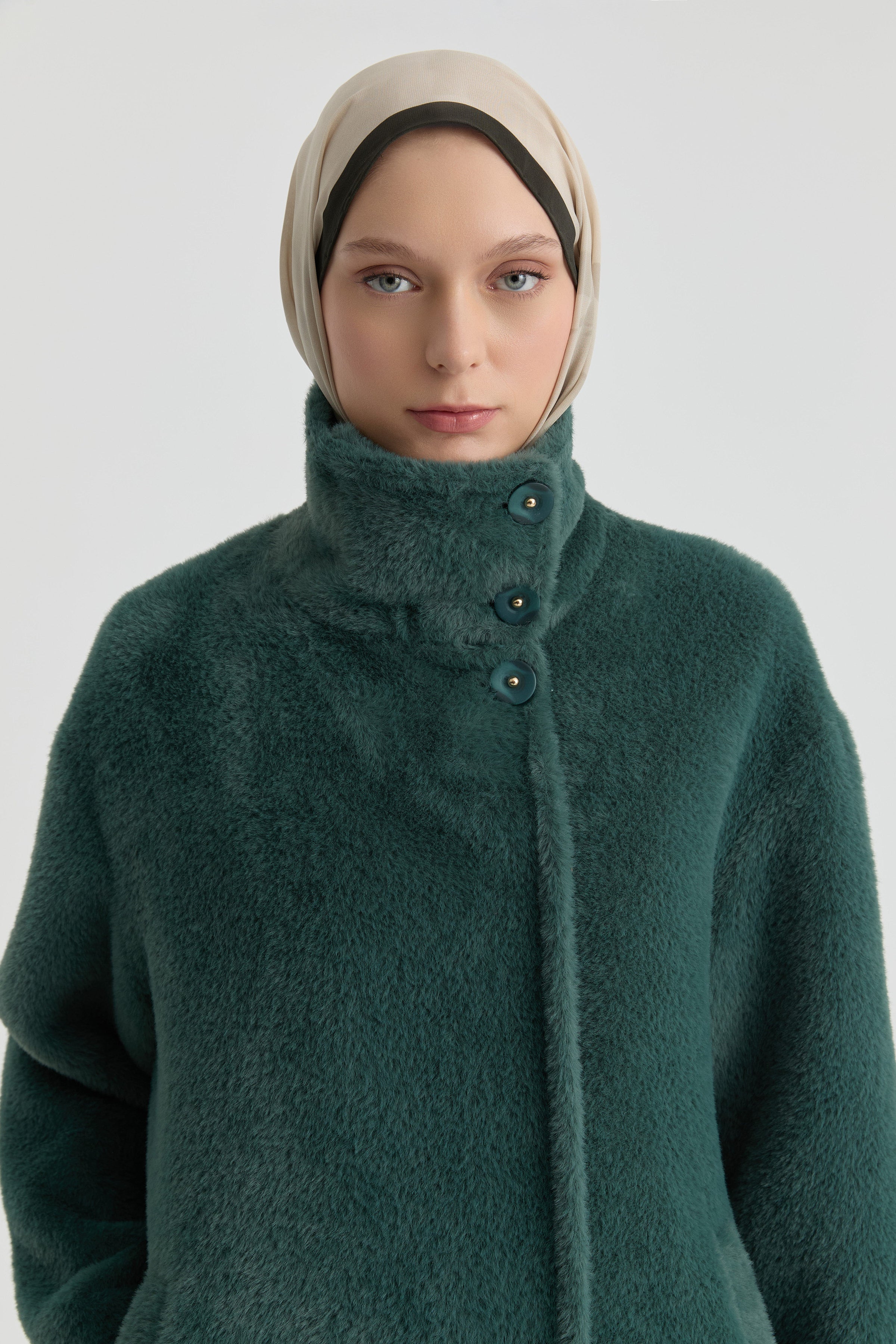 Dik Yakalı Mont - Zümrüt TUGBA