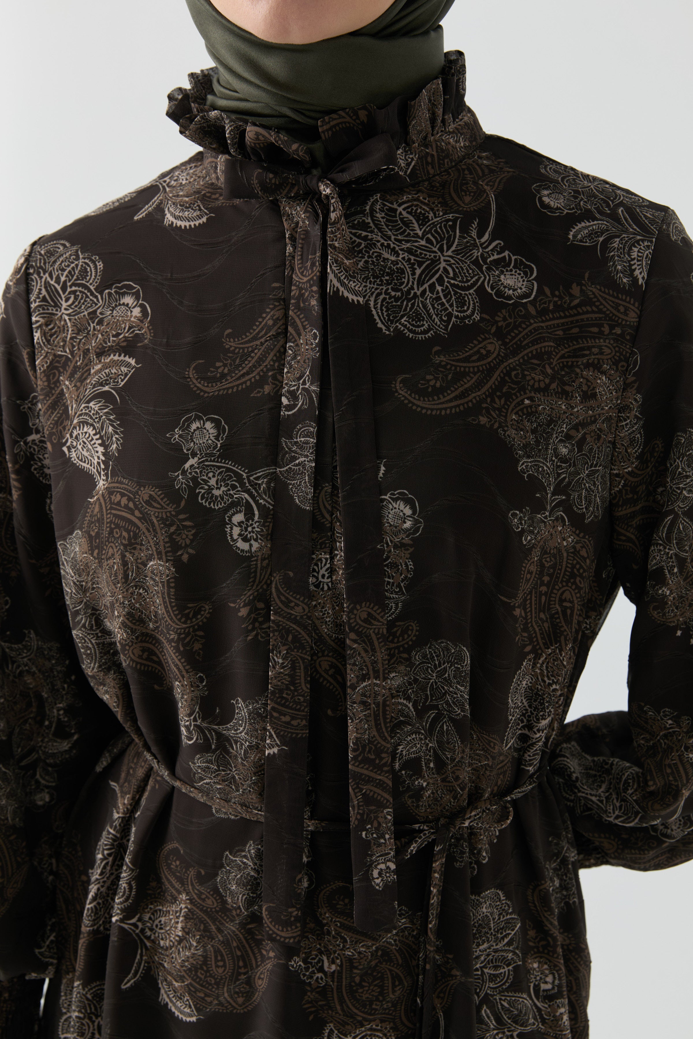 Çiçek Desenli Elbise - Kahve TUGBA