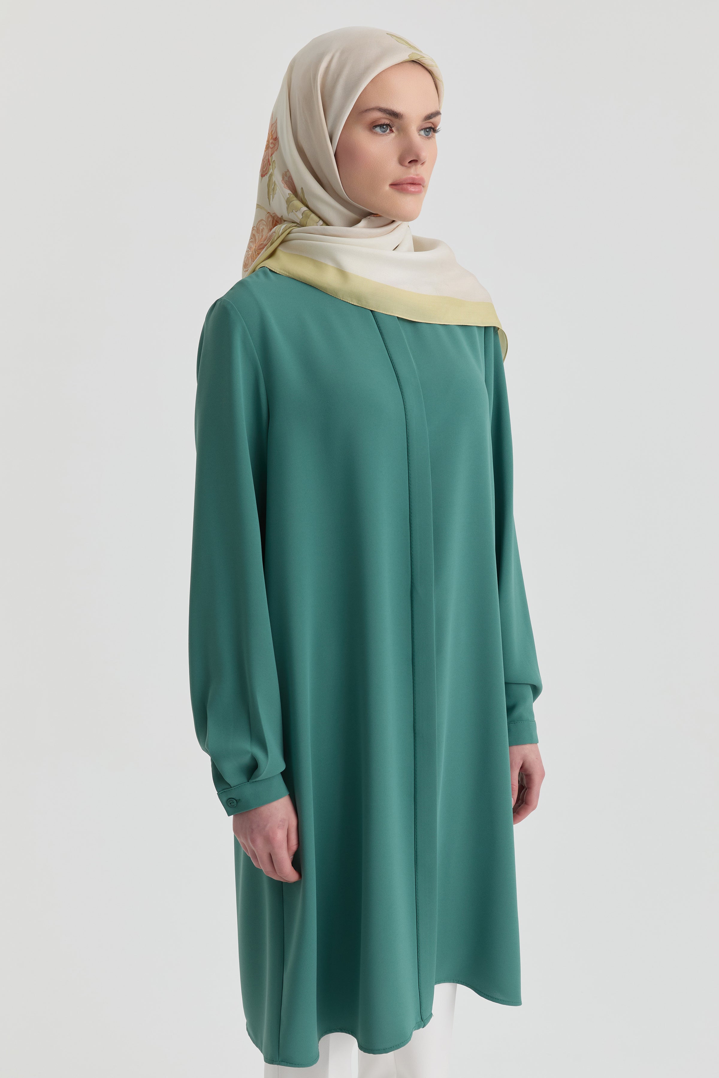 Hakim Yaka Gizli Patlı Tunik - Mint TUGBA