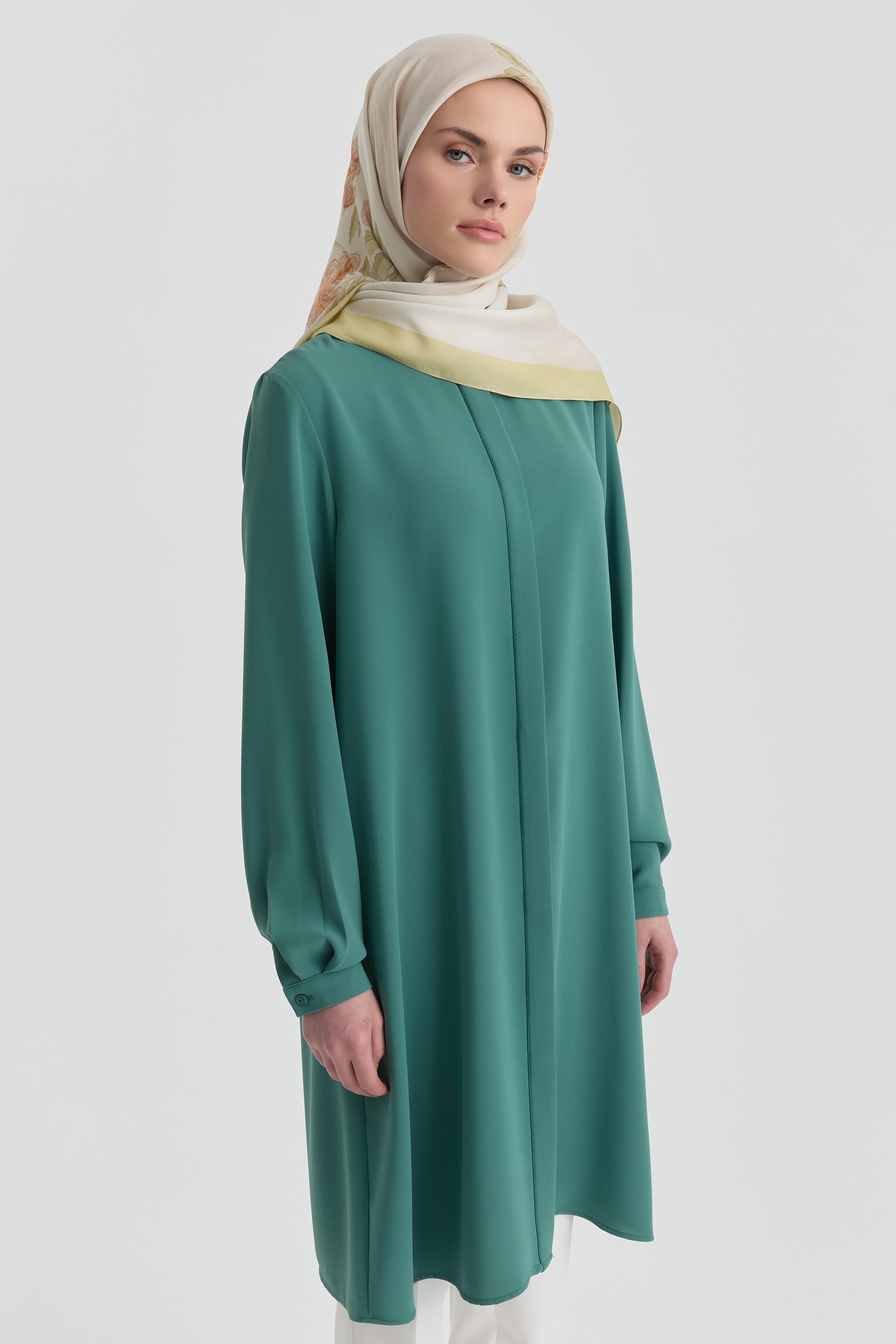 Hakim Yaka Gizli Patlı Tunik - Mint TUGBA