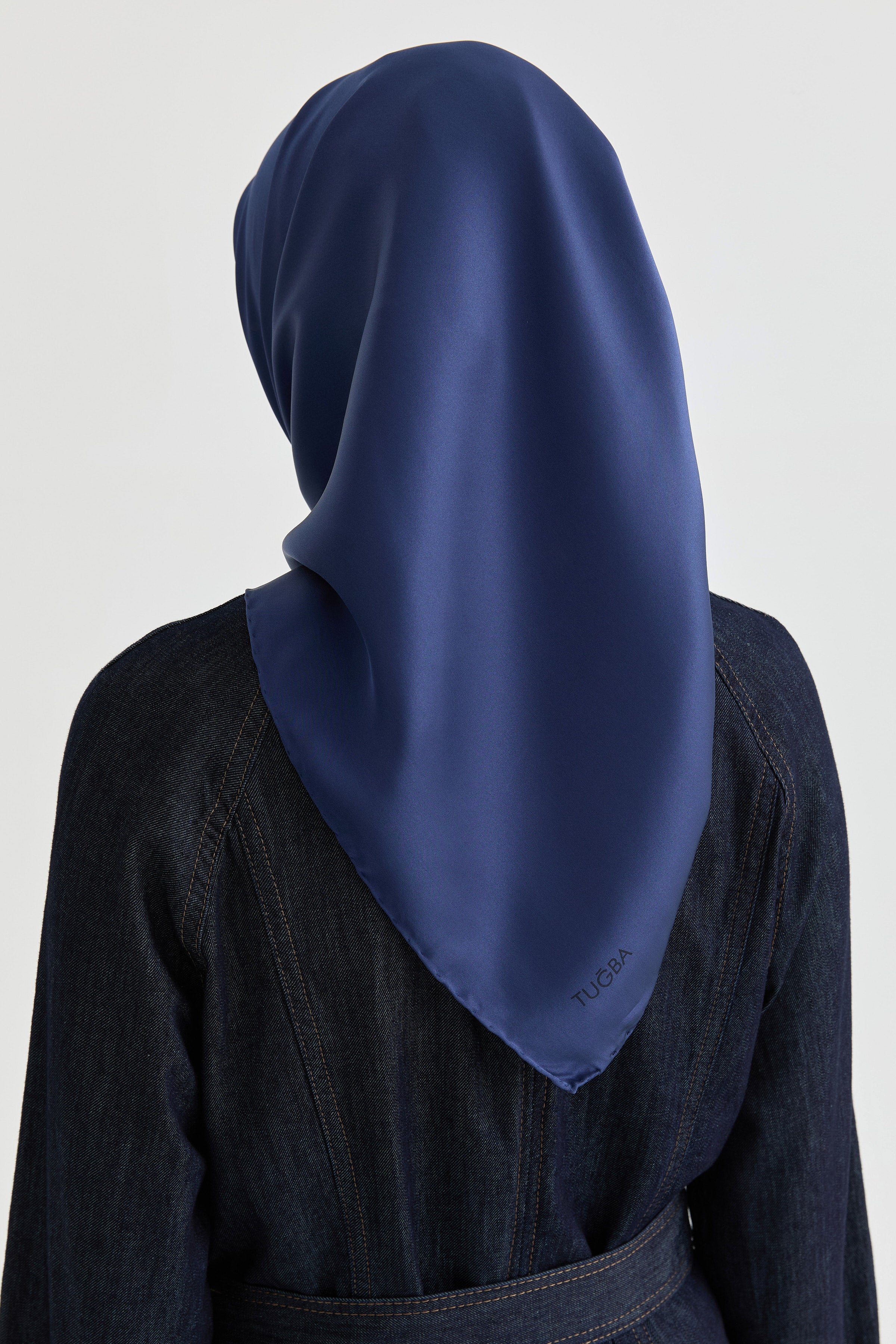 Düz Renk İpek Eşarp - Lacivert TUGBA