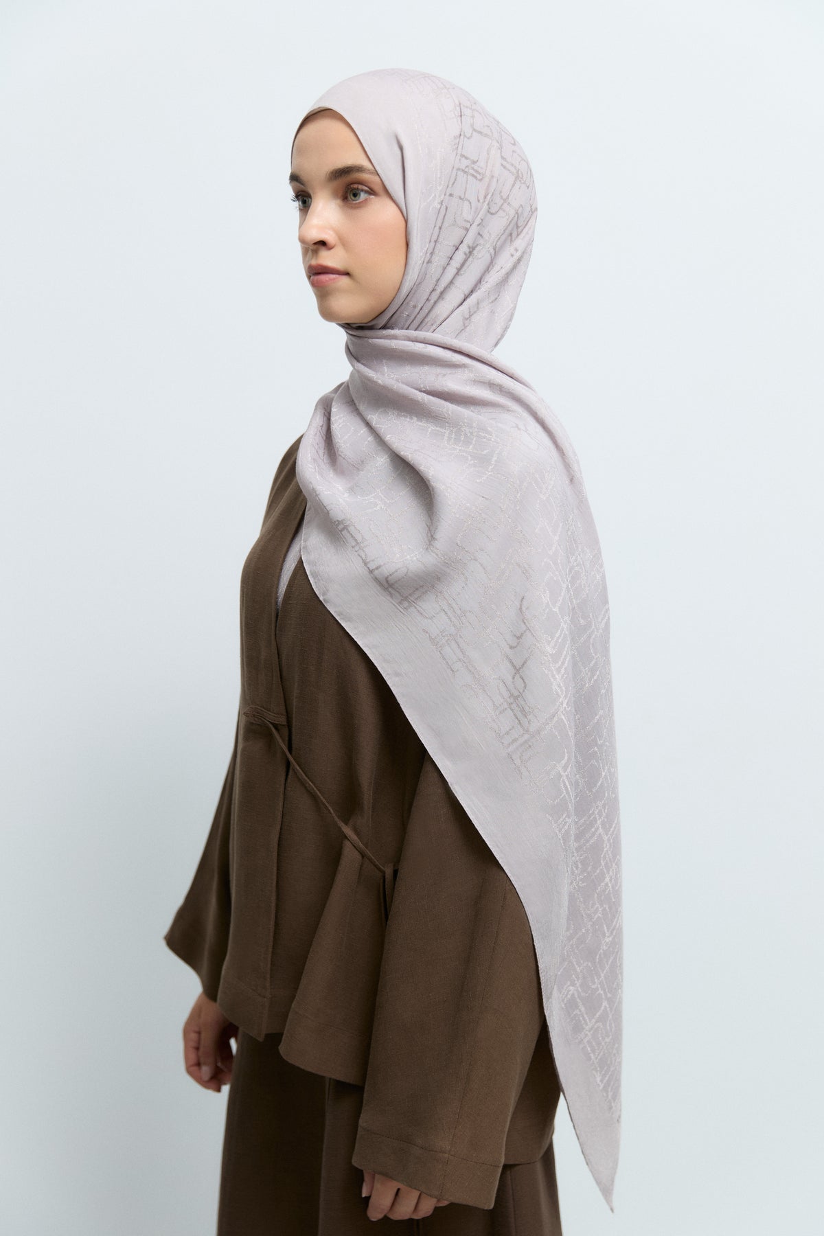 Monogram Lyocell Karışım Jakarlı Natural Şal - Gri TUĞBA