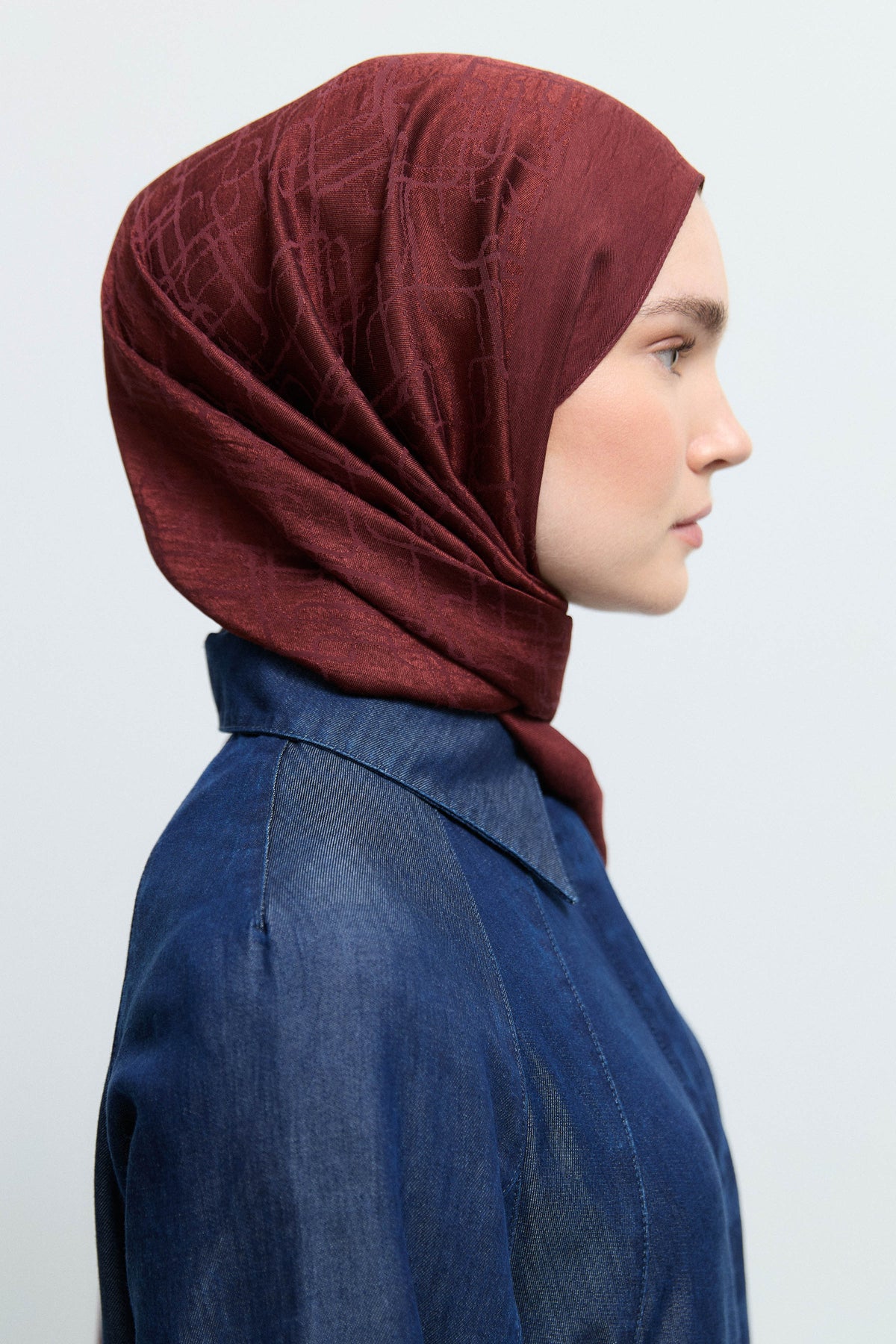 Monogram Lyocell Karışım Jakarlı Natural Şal - Bordo TUĞBA