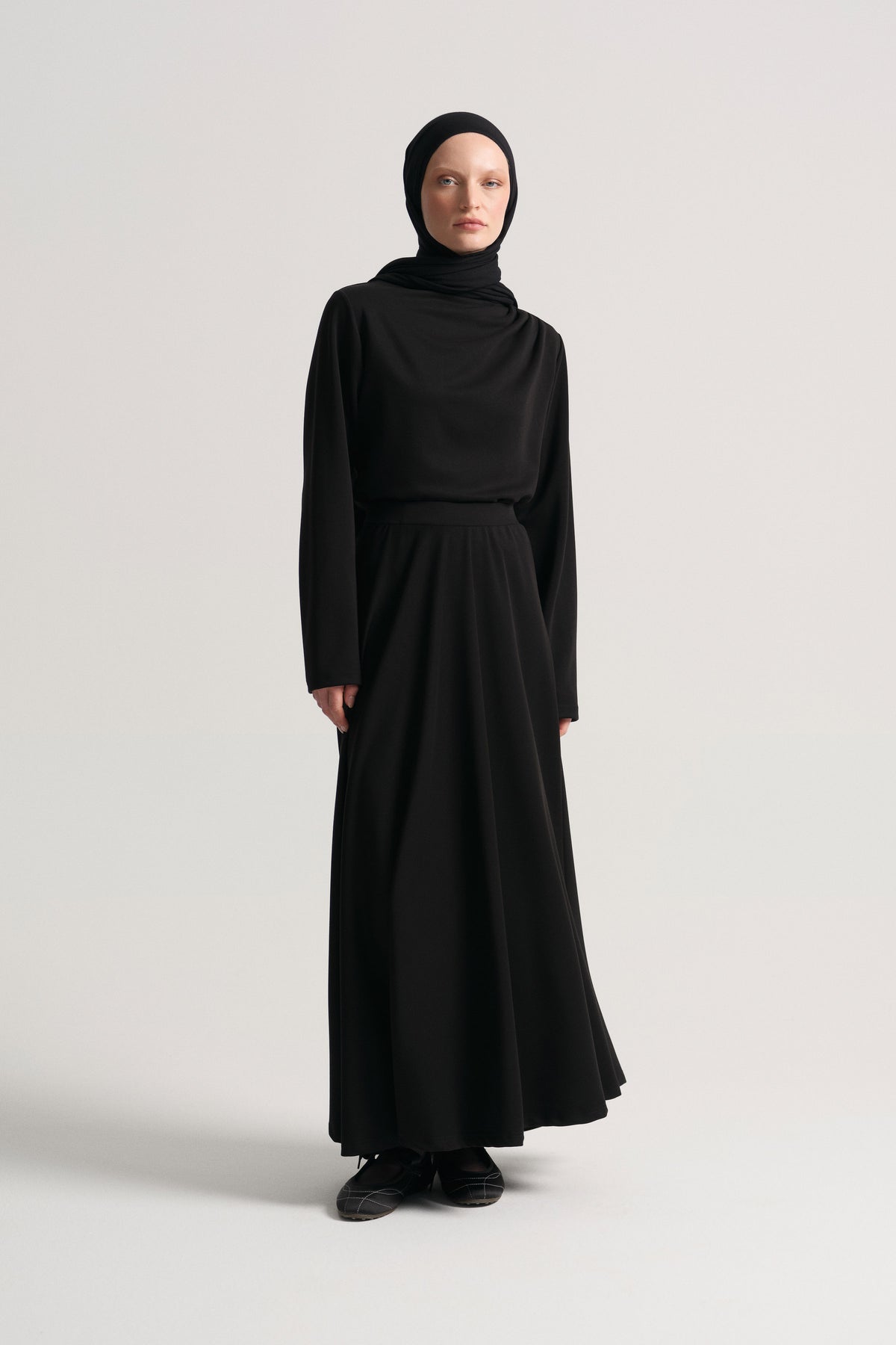 Collar-Detail Skirt Set - Black