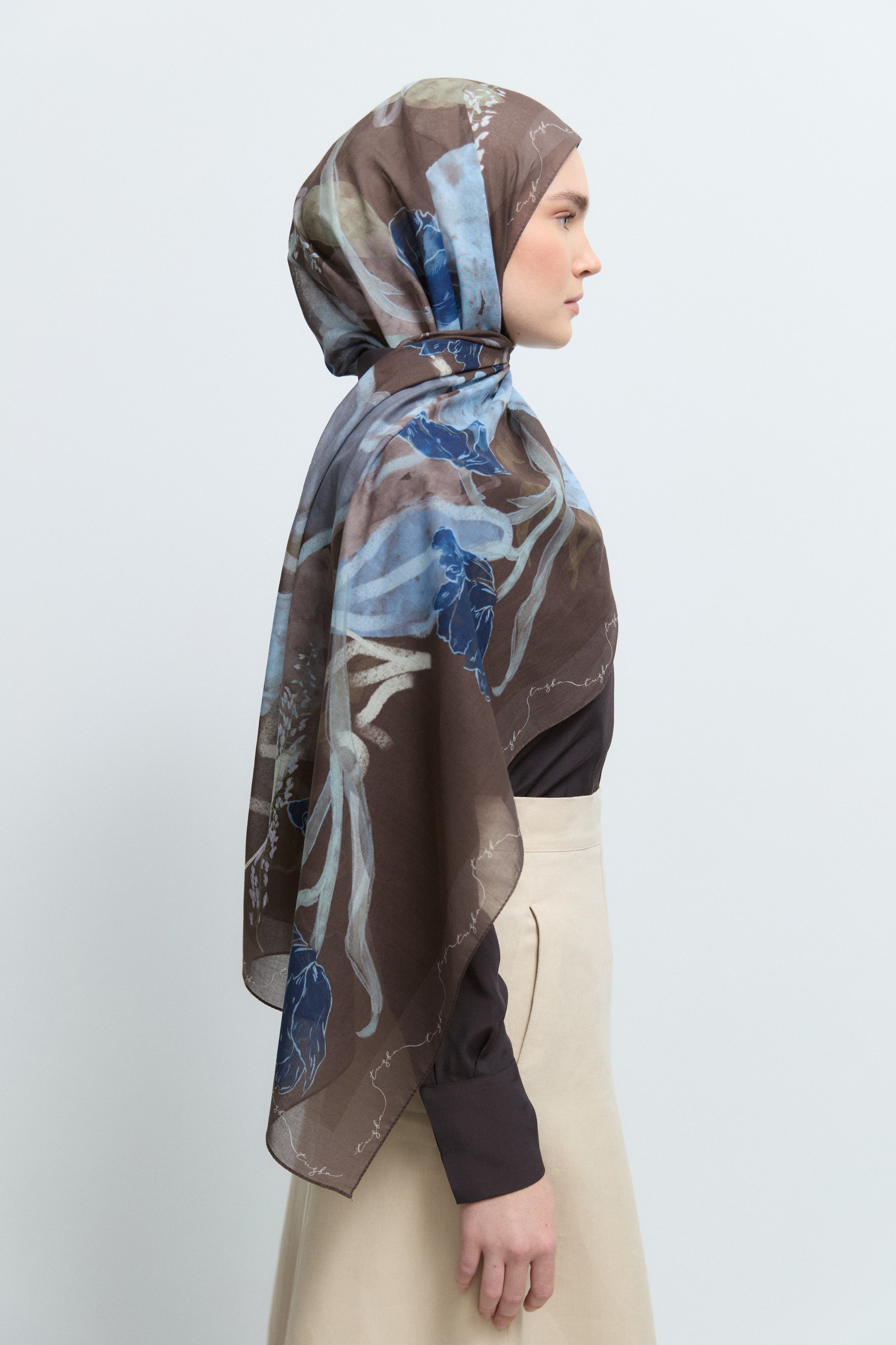 Ferahnüma %100 Pamuk Natürel Şal - Koyu Kahve TUĞBA