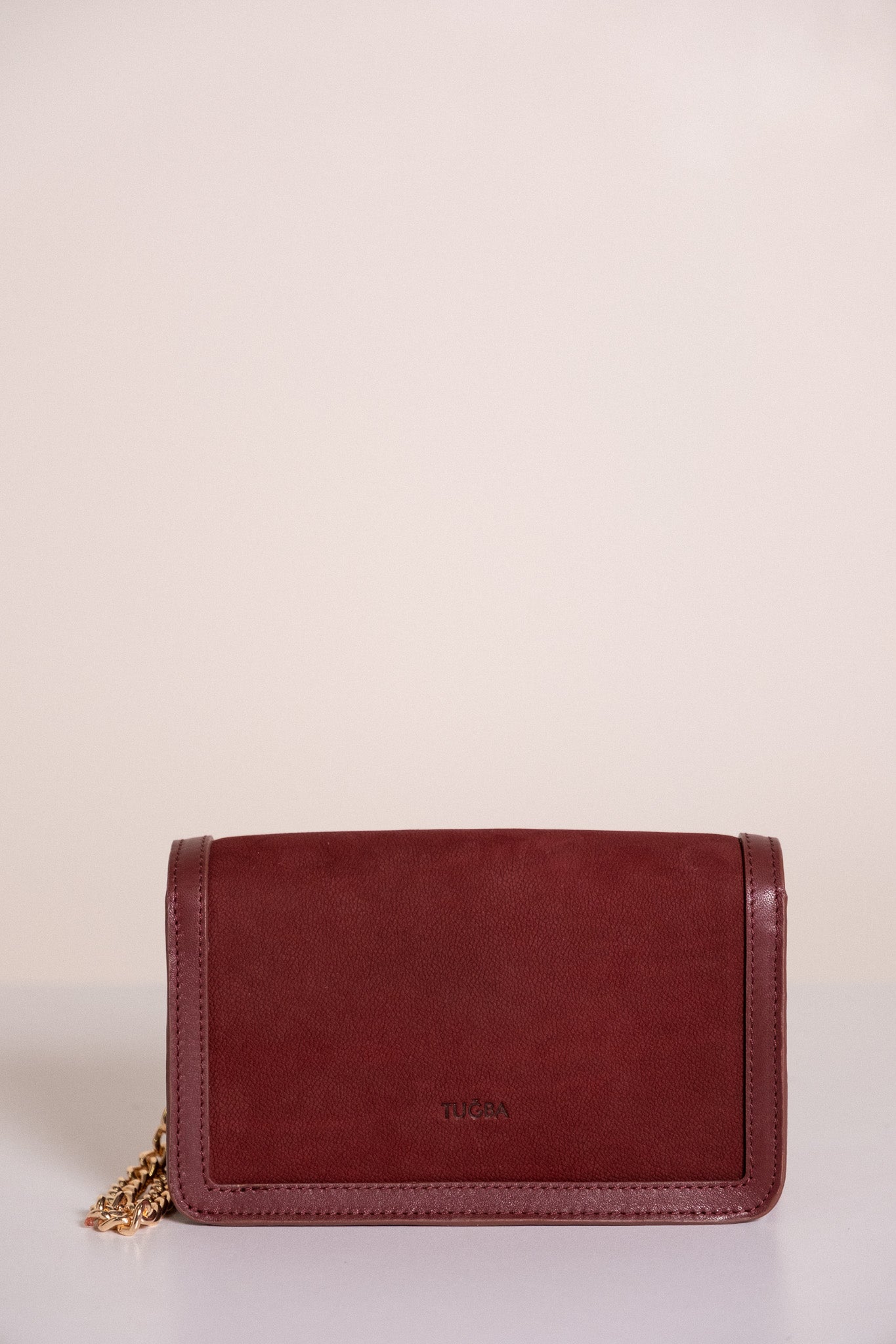 Deri Flap Süet Çanta - Bordo TUGBA