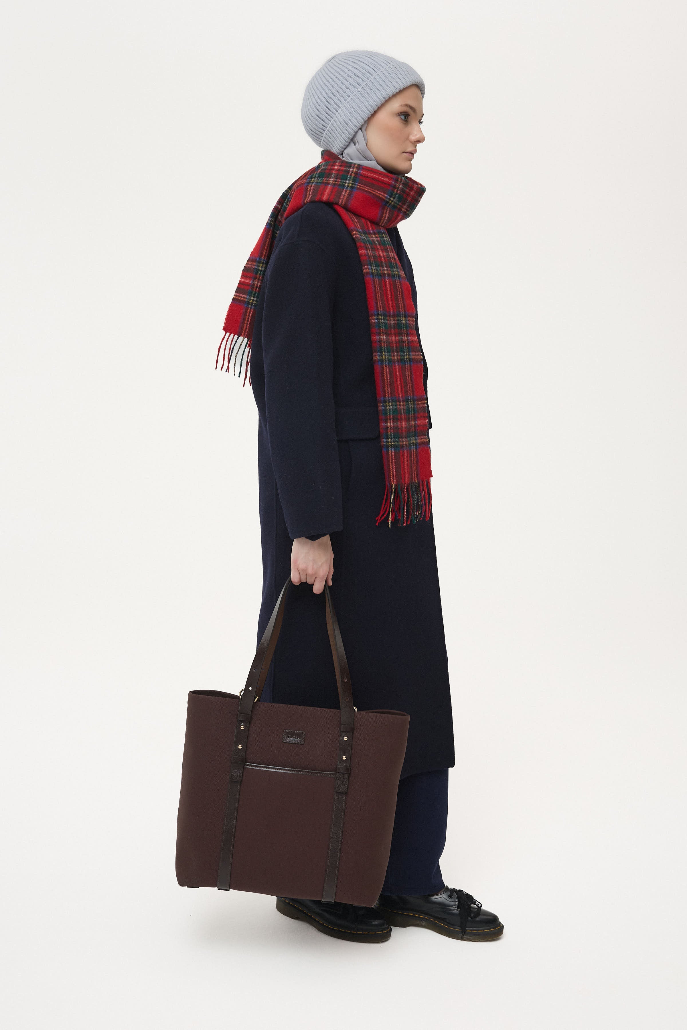 Deri Kemerli Kanvas Çanta - Kahve TUGBA