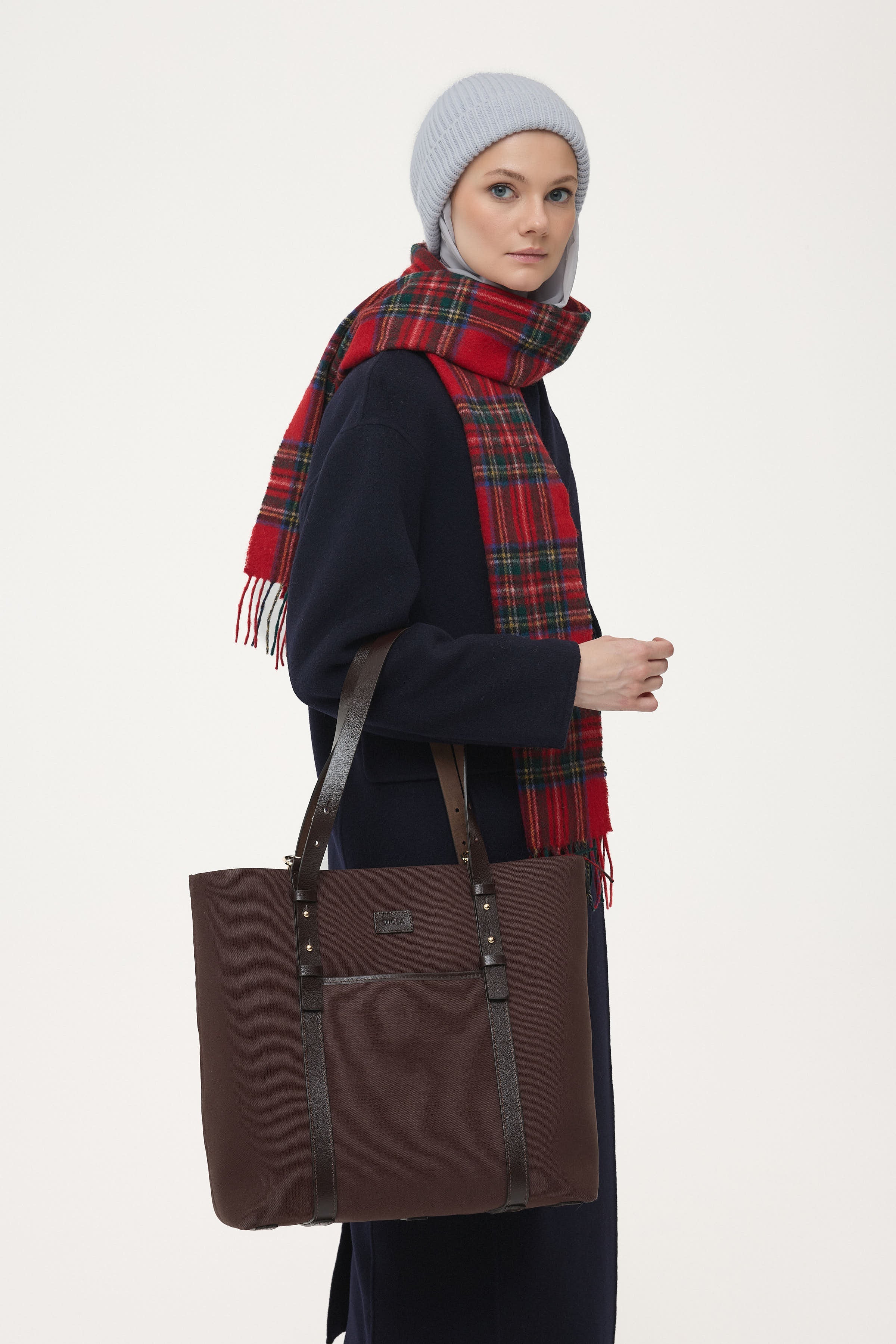 Deri Kemerli Kanvas Çanta - Kahve TUGBA