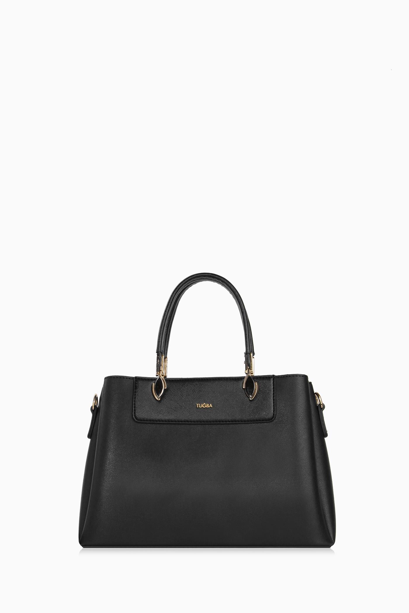 Aksesuar Detaylı Çift Kulplu Çanta - Siyah TUGBA
