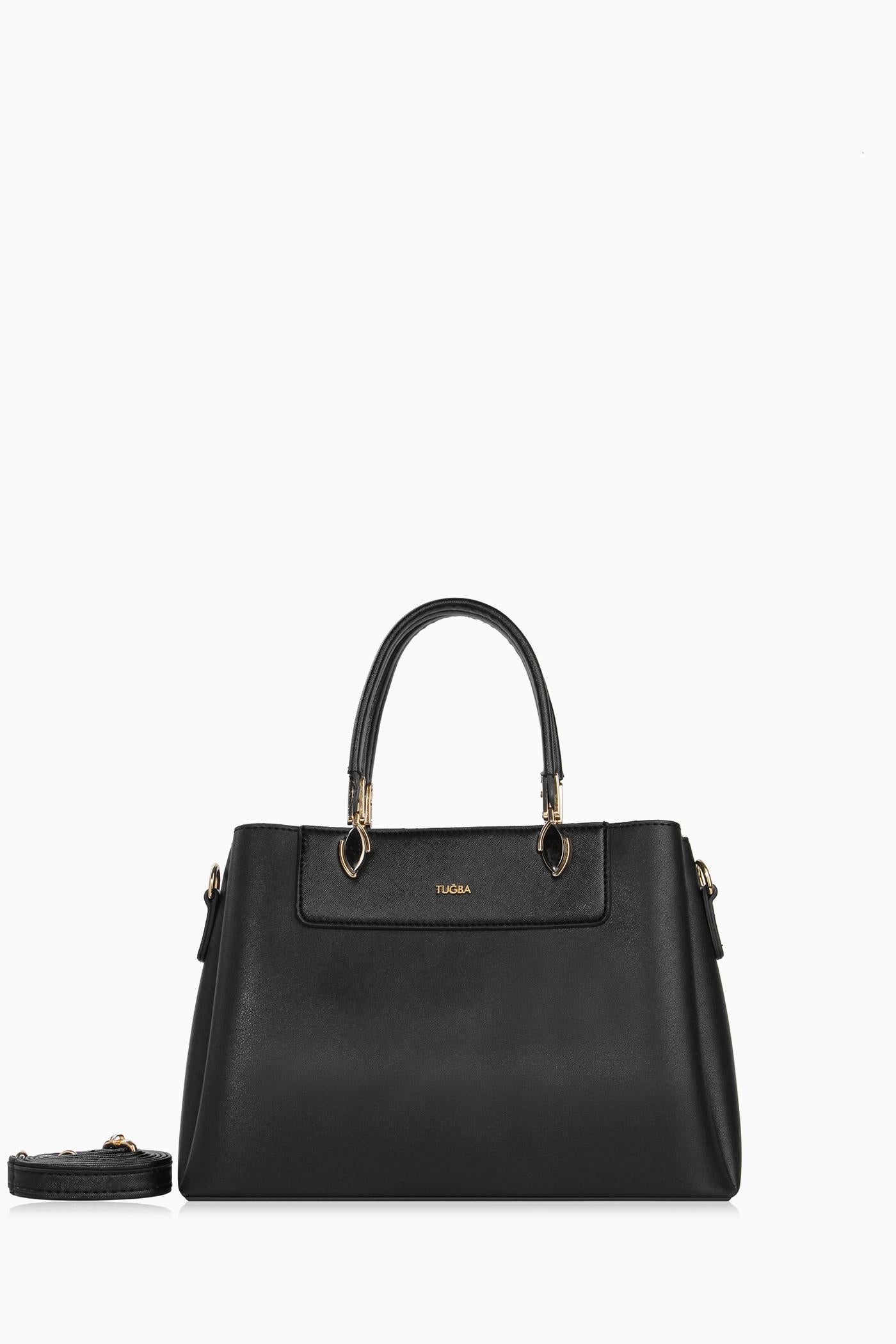 Aksesuar Detaylı Çift Kulplu Çanta - Siyah TUGBA