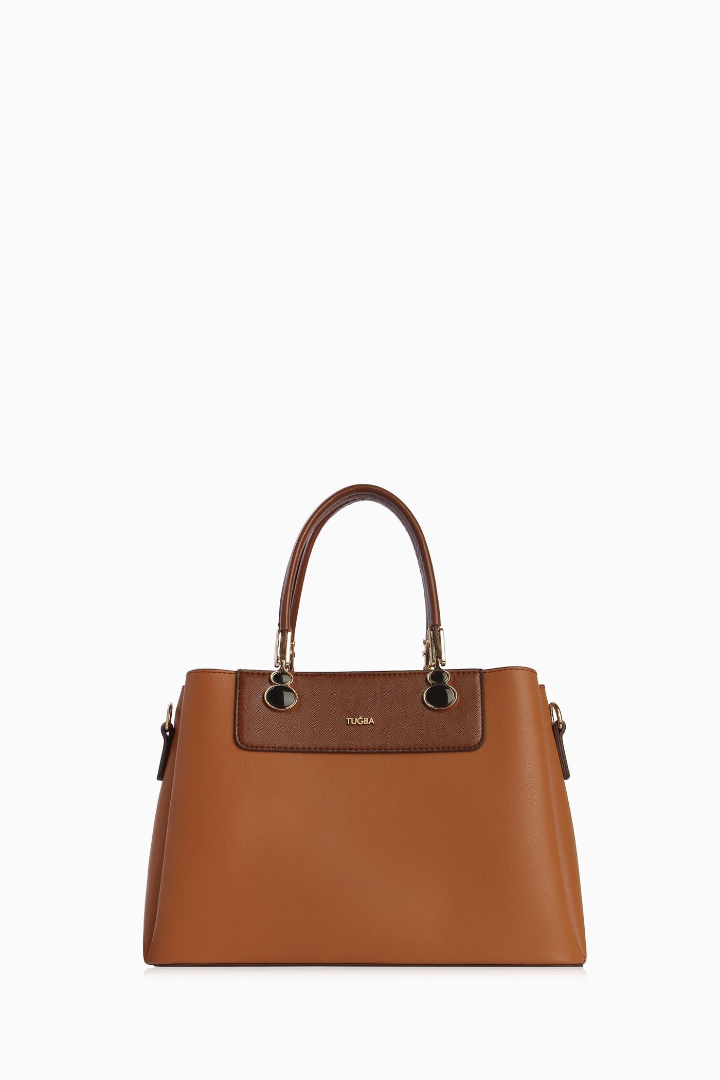 Aksesuar Detaylı Çift Kulplu Çanta - Taba TUGBA
