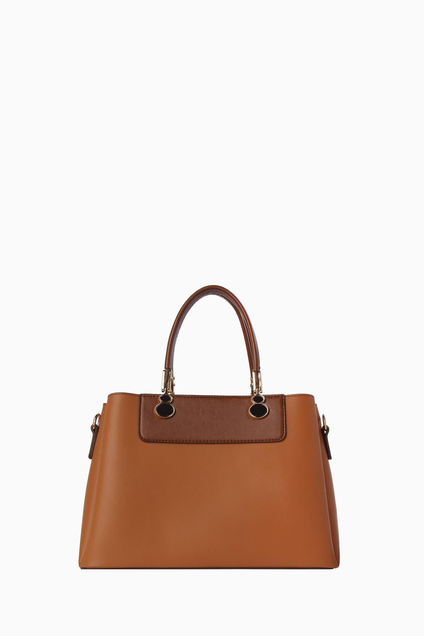 Aksesuar Detaylı Çift Kulplu Çanta - Taba TUGBA