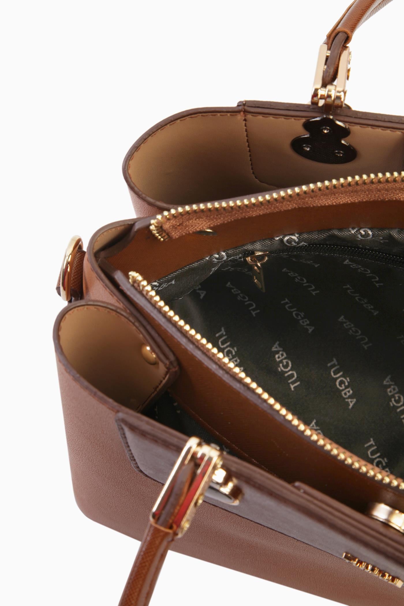 Aksesuar Detaylı Çift Kulplu Çanta - Taba TUGBA