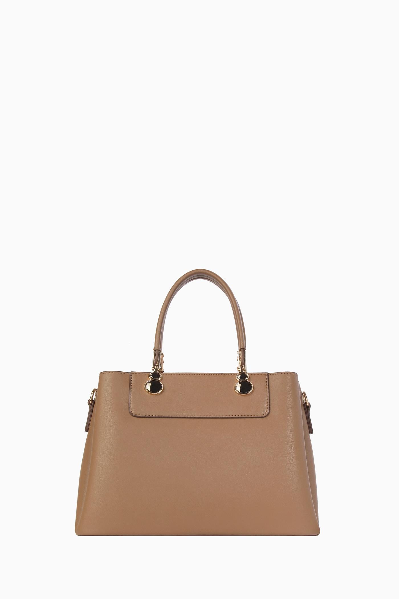 Aksesuar Detaylı Çift Kulplu Çanta - Vizon TUGBA