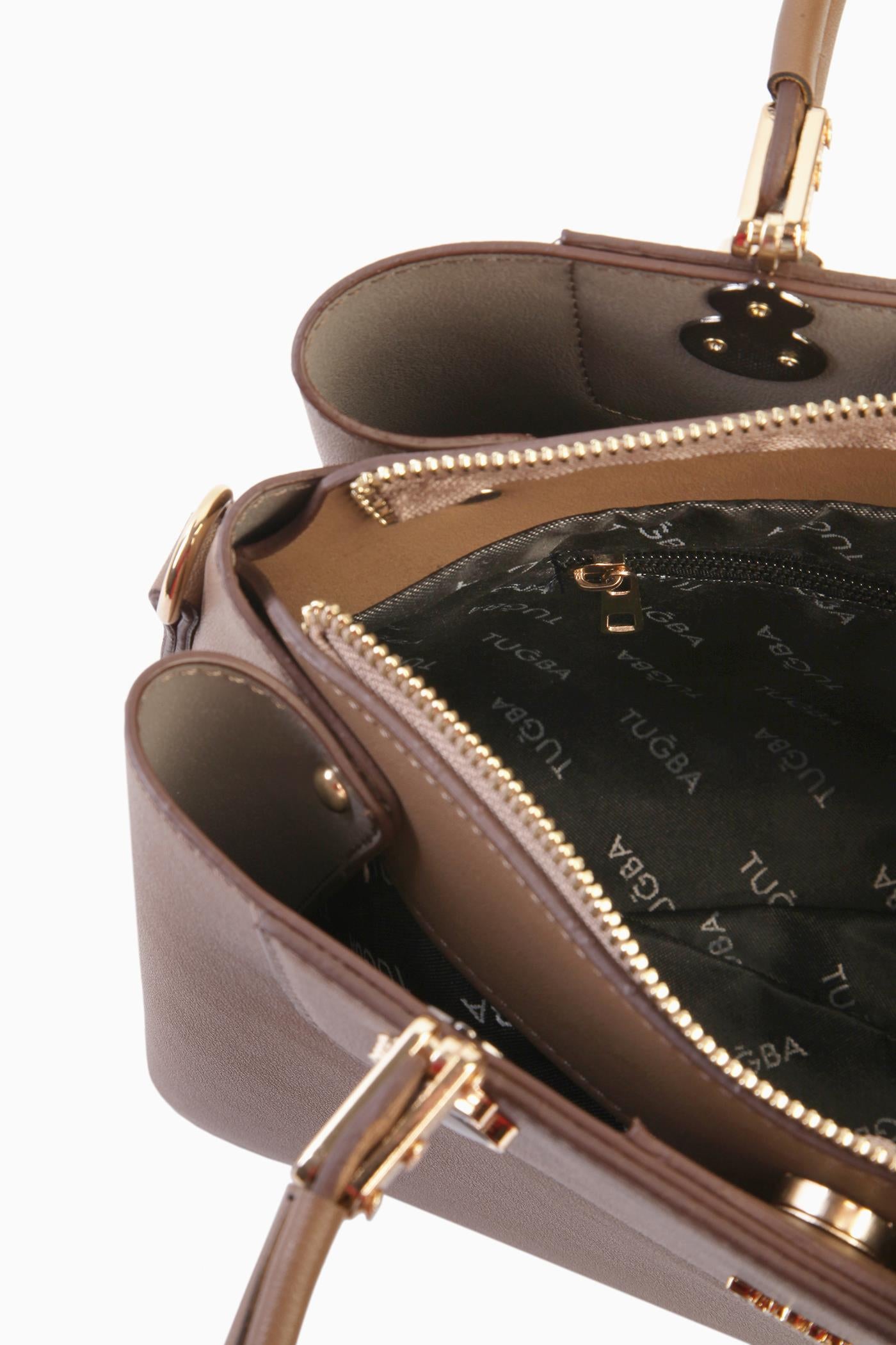 Aksesuar Detaylı Çift Kulplu Çanta - Vizon TUGBA