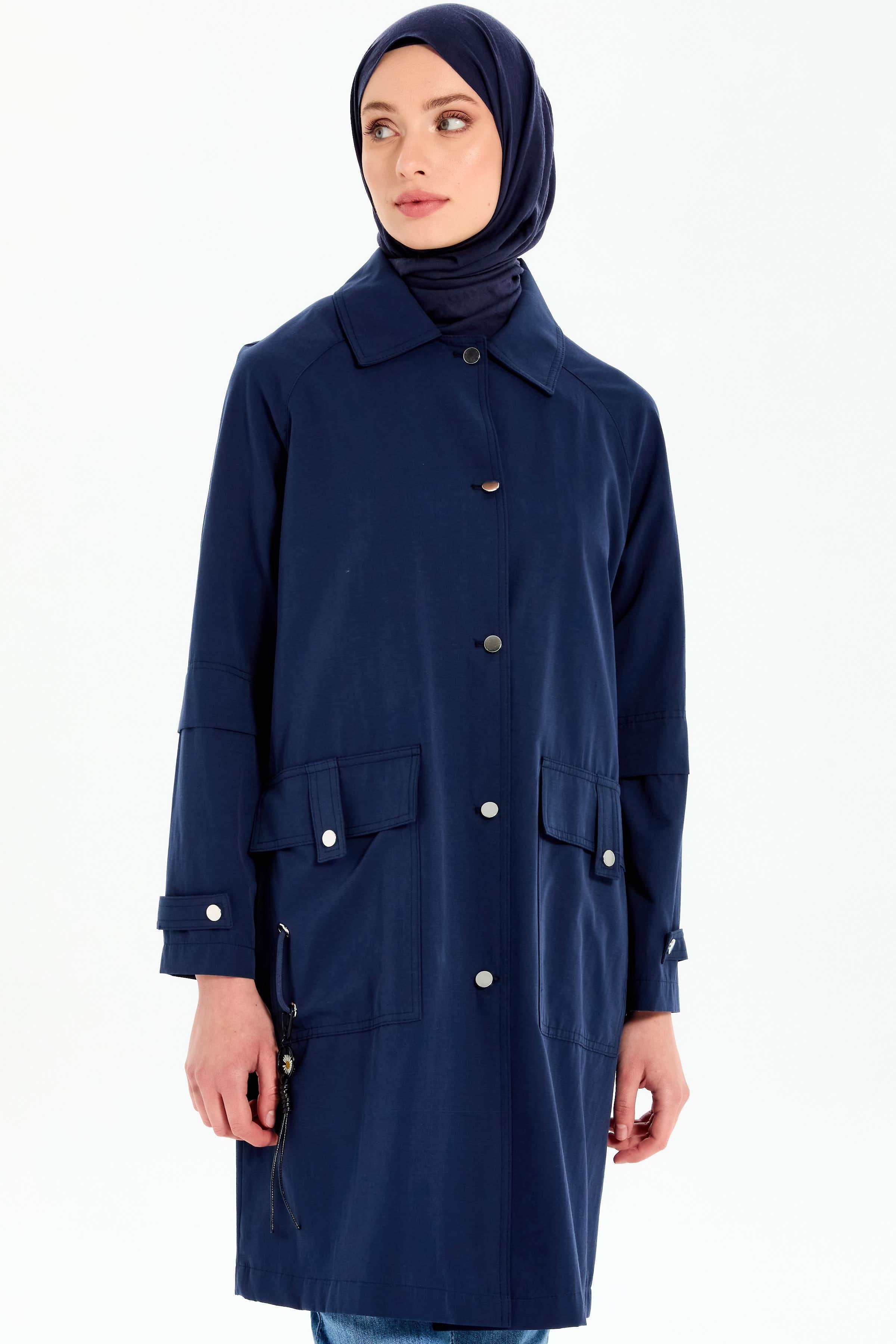 Aller Detaylı Cepli Kap - Lacivert TUGBA