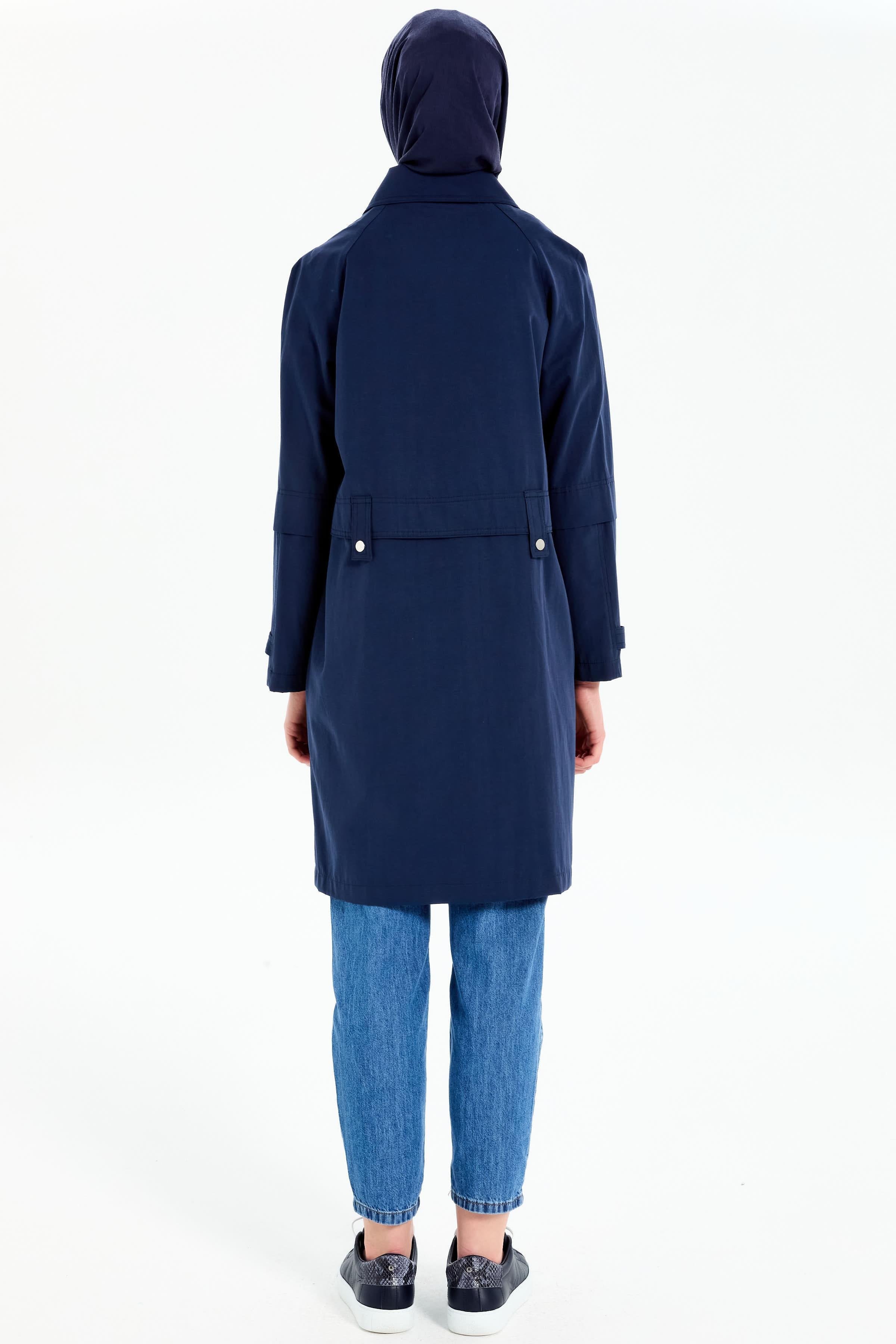 Aller Detaylı Cepli Kap - Lacivert TUGBA