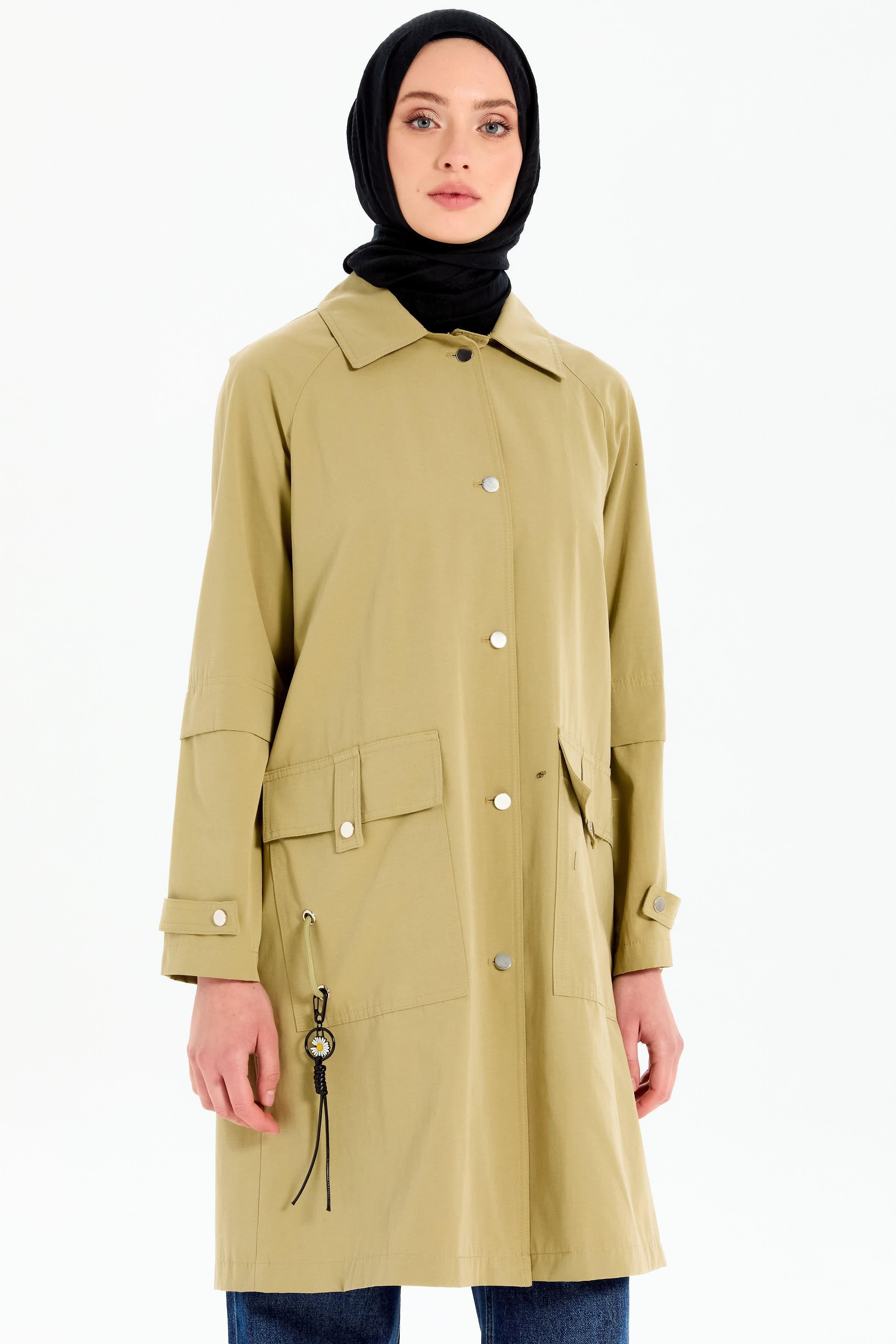 Aller Detaylı Cepli Kap - Olive TUGBA