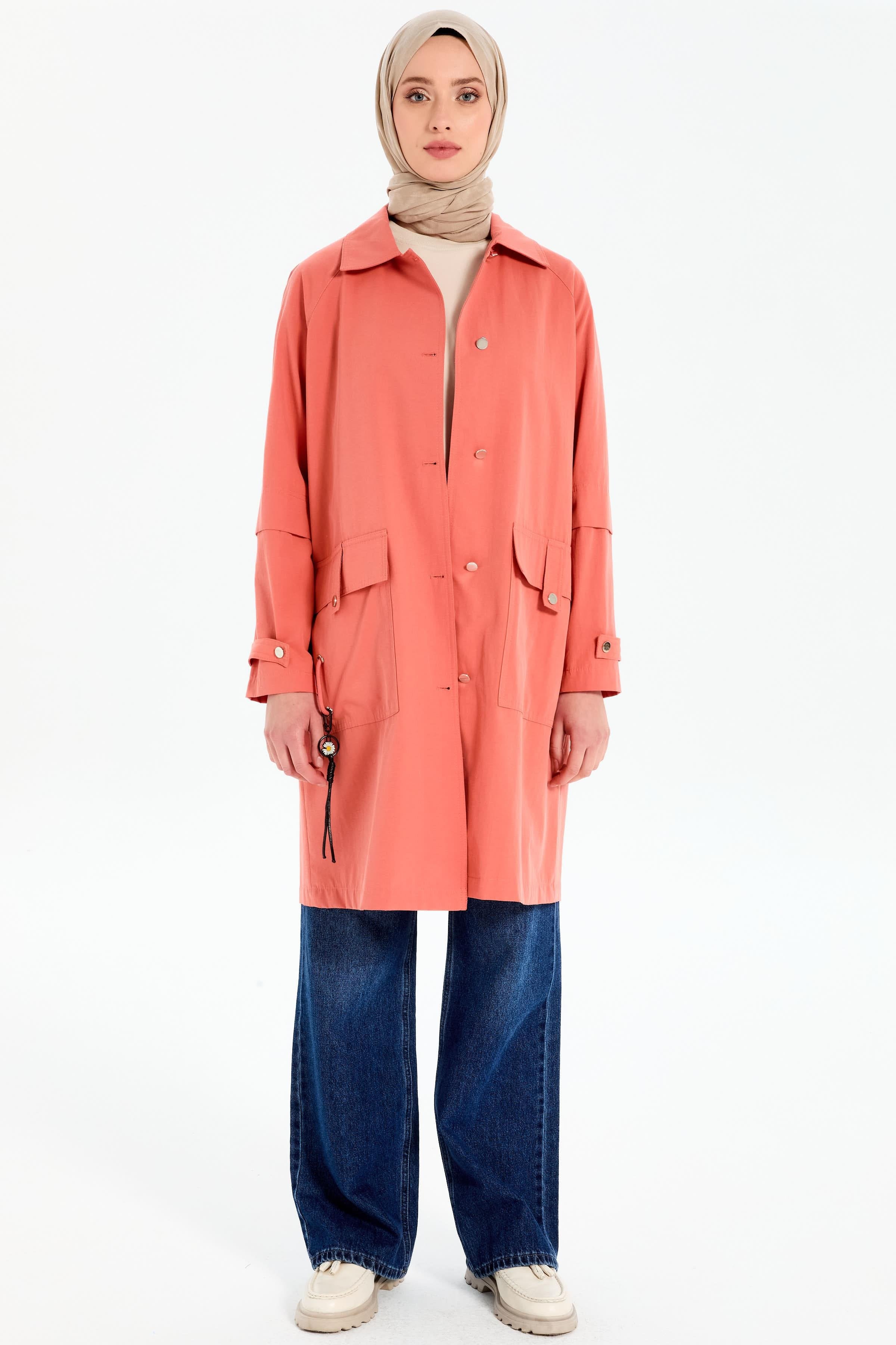 Aller Detaylı Cepli Kap - Oranj TUGBA