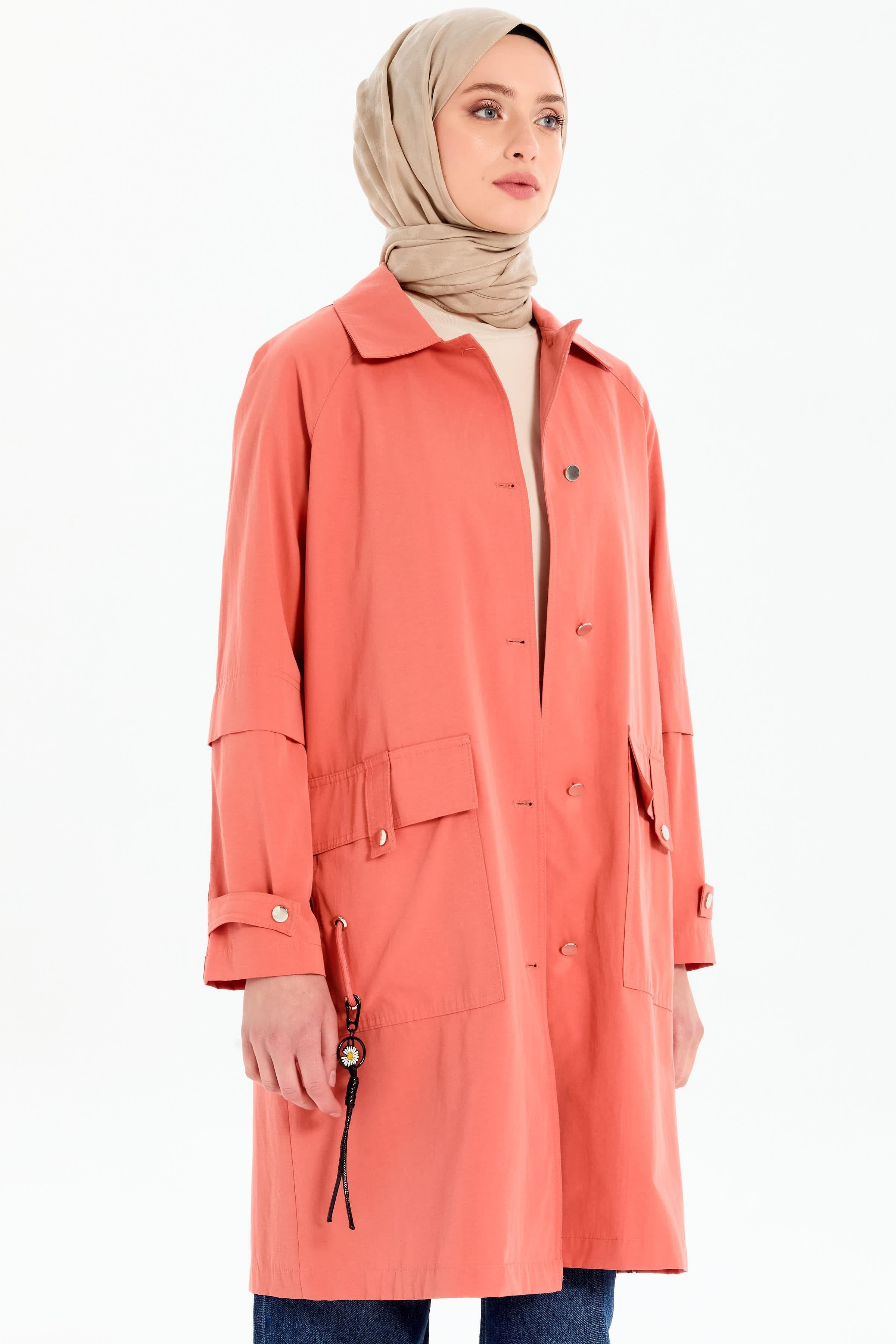 Aller Detaylı Cepli Kap - Oranj TUGBA