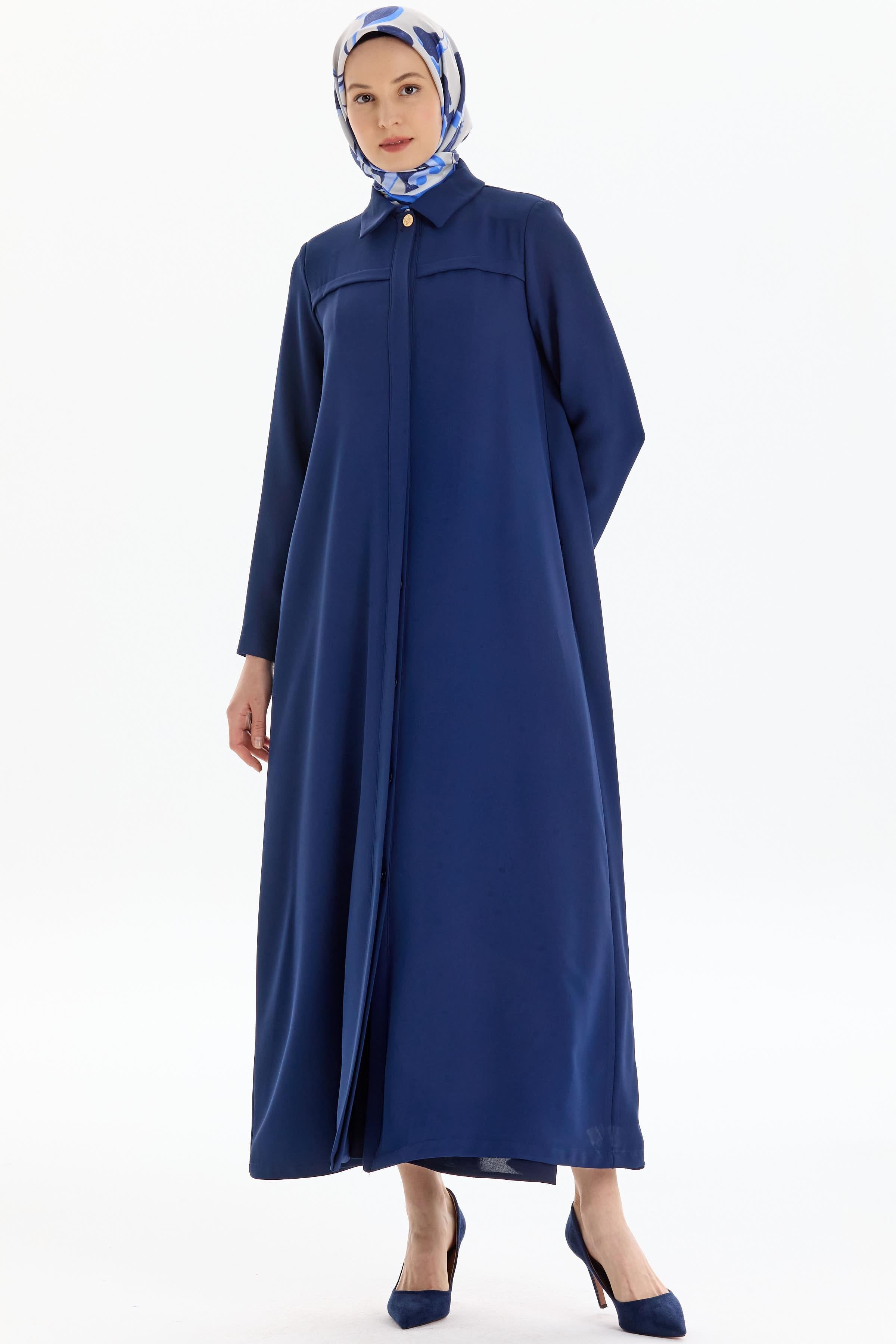 Aller Detaylı Gizli Patlı Pardesü - İndigo TUGBA