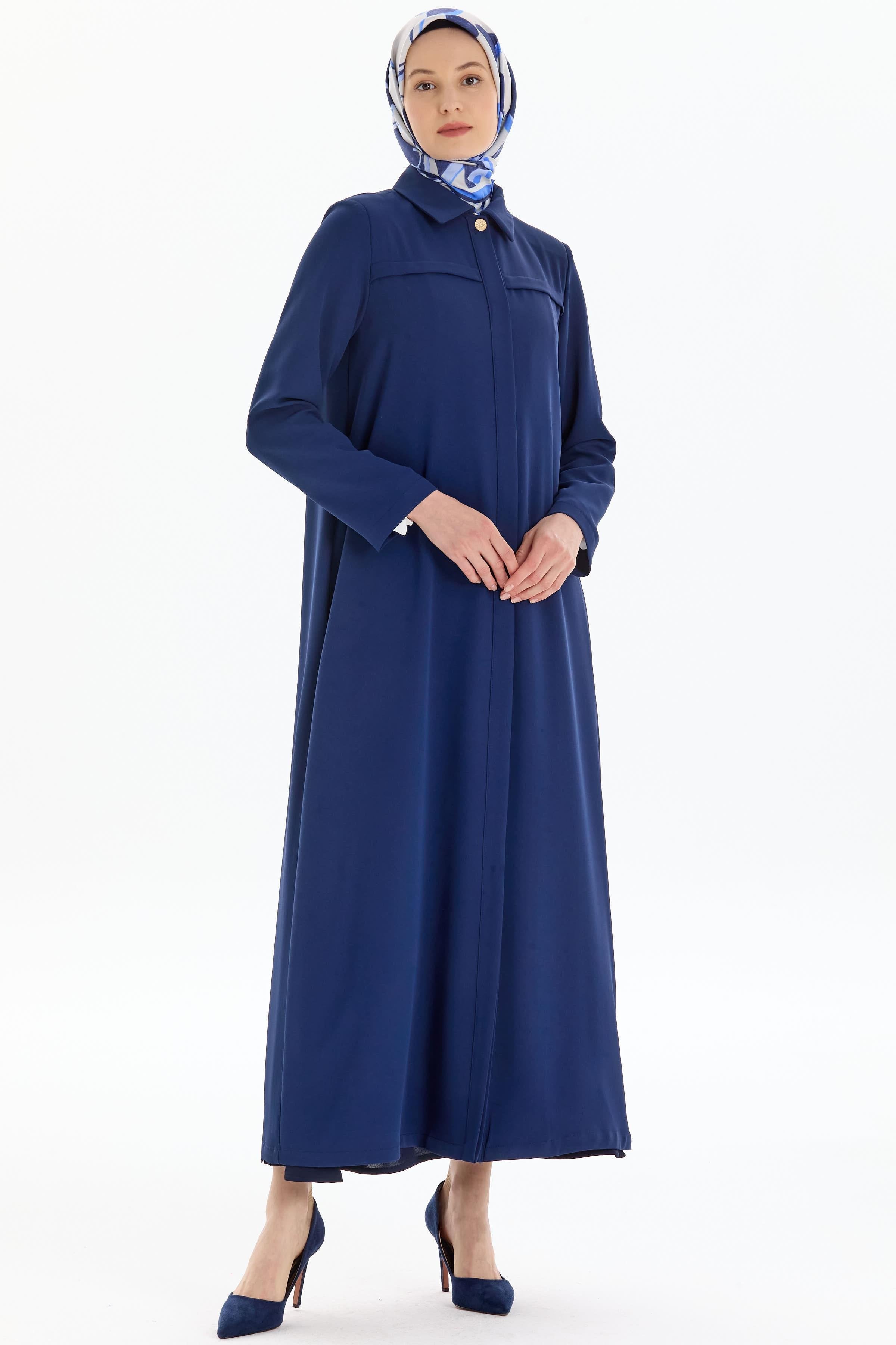 Aller Detaylı Gizli Patlı Pardesü - İndigo TUGBA