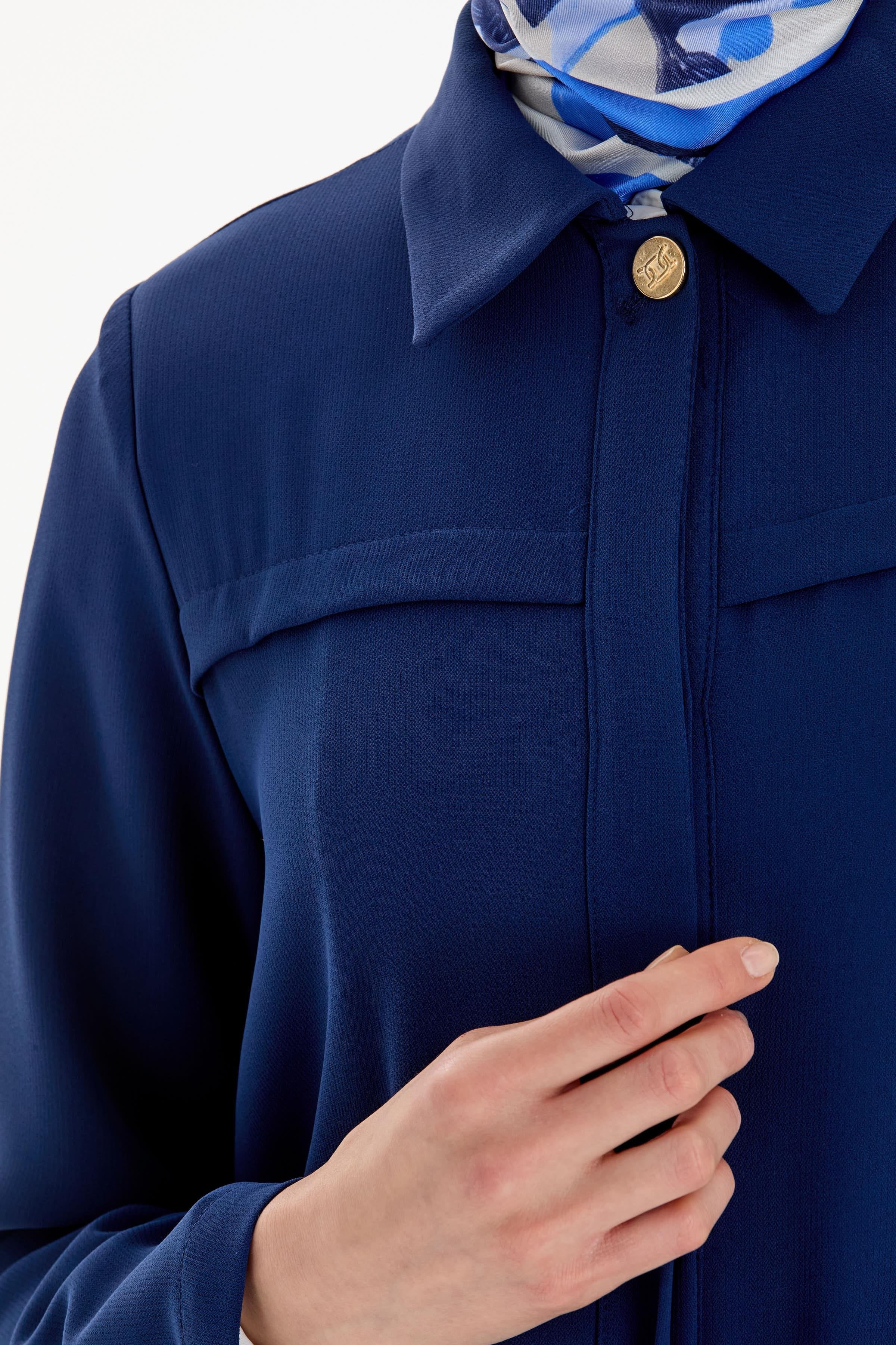 Aller Detaylı Gizli Patlı Pardesü - İndigo TUGBA